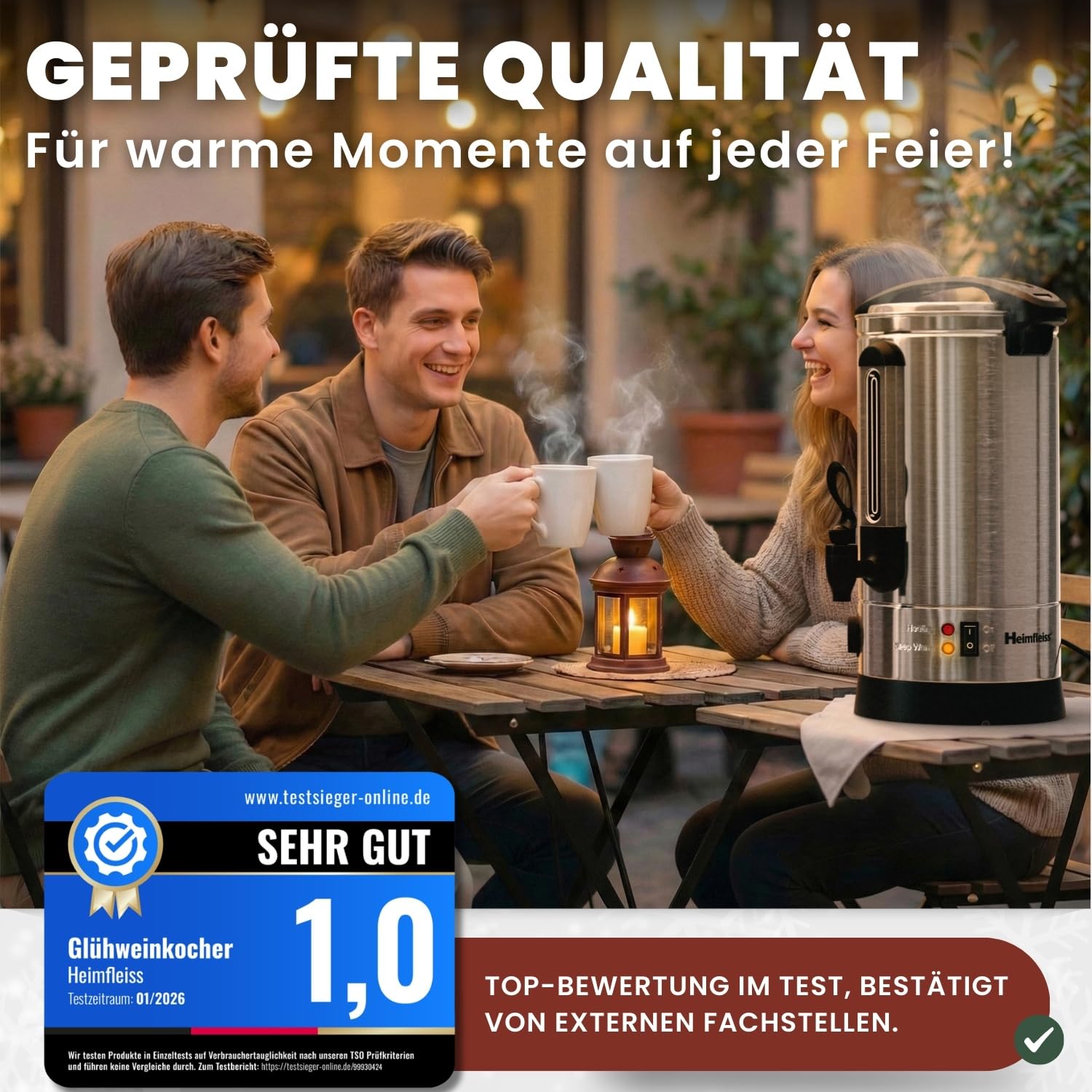 Heimfleiss® Glühweinkocher 10L aus Edelstahl 1500W | Heißwasserspender mit Zapfhahn, Thermostat & Überhitzungsschutz | Heißgetränkeautomat für Glühwein & Punsch | Einkochautomat Glühweintopf mit Hahn