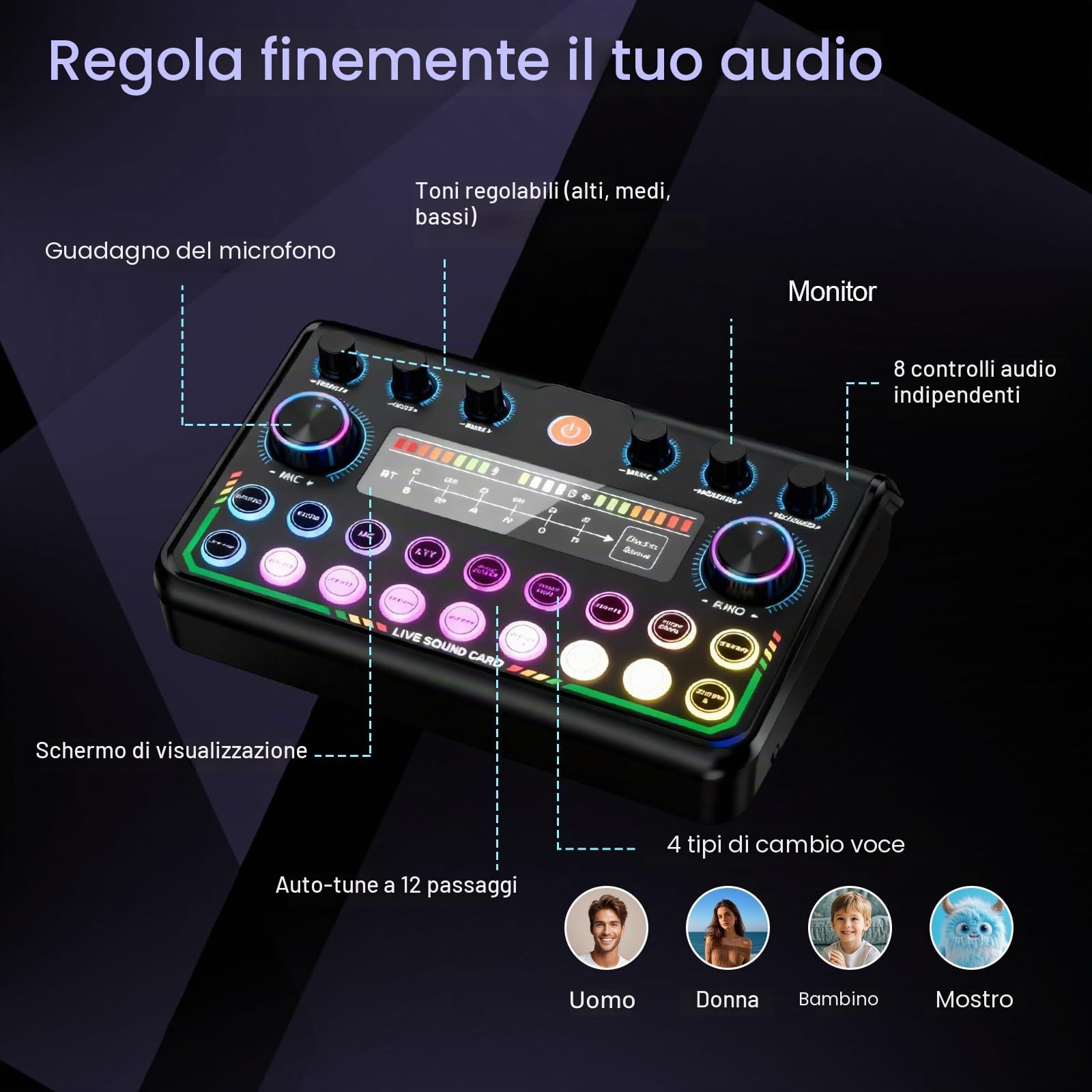 Kit di attrezzature per podcast, microfono USB per streaming e registrazione podcast, condensatore con mixer audio e scheda audio, adatto