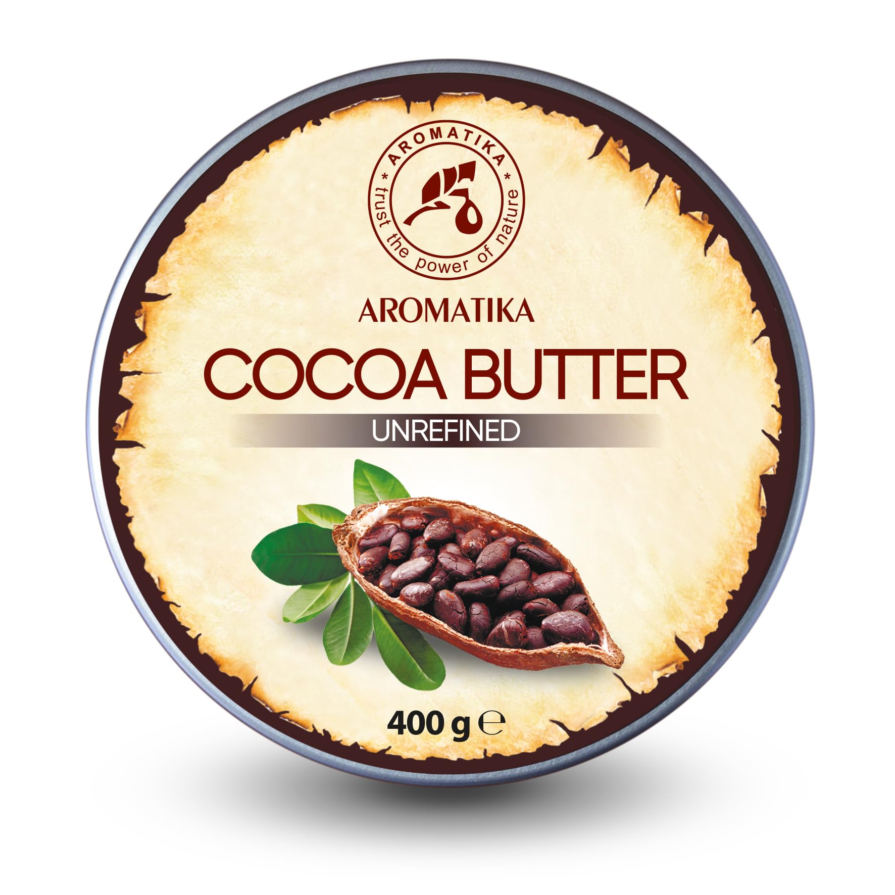 Beurre de Cacao 400g - Non Raffiné - Pur & Naturel - Beurre de Cacao pour Soins de Beauté - Hydratant pour Cheveux - Peau - Lèvres - Visage - Corps - Massage - Bon pour la Beauté