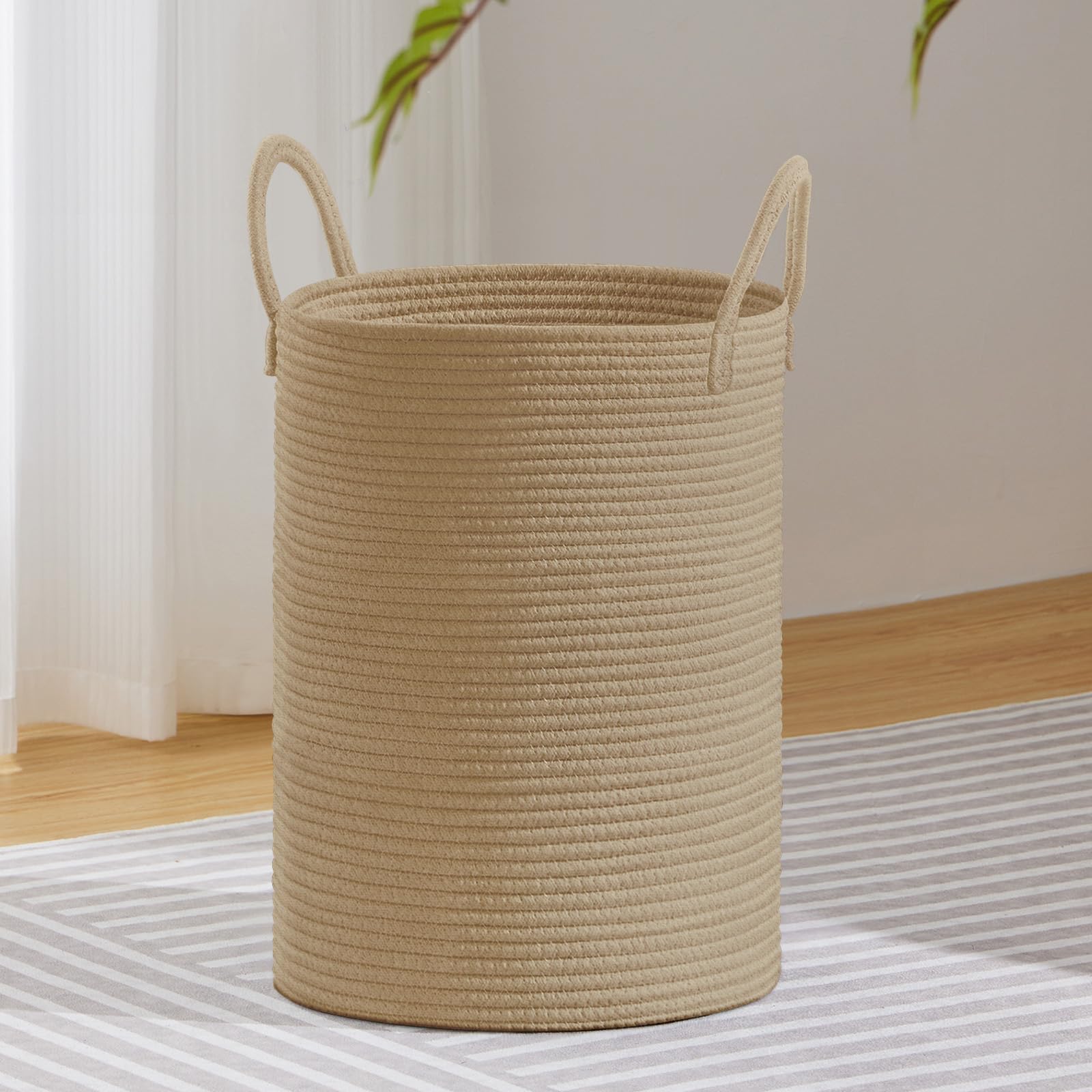 Grand panier de rangement en jute au salon pour couvertures et jouets VIPOSCO