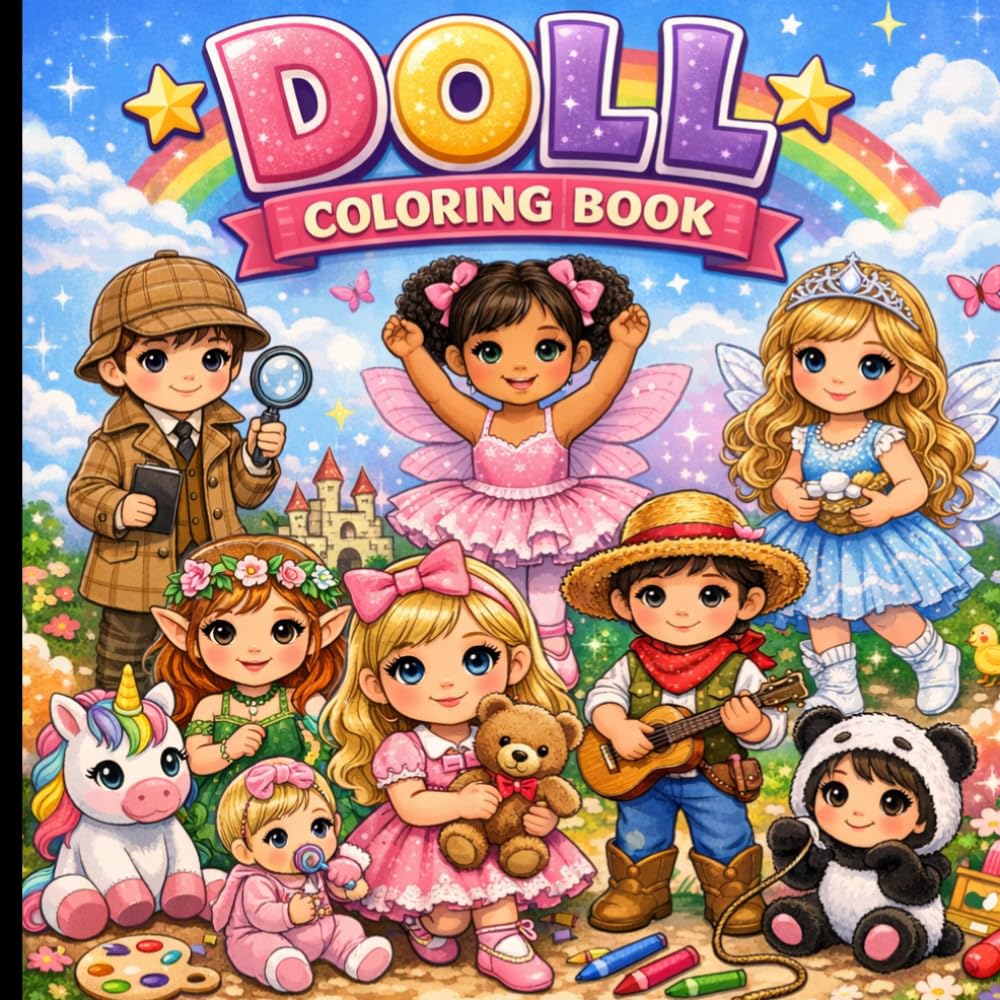 DOLL COLORING BOOK: A doll coloring book for children is a fun and creative activity book filled with pictures of dolls, dresses, and playful scenes that kids can color