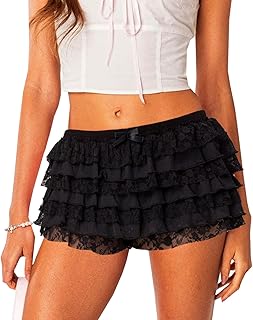 Women Y2K Lolita Bloomers Lace Ruffle Booty Mini Shorts Sexy Coquette Boy Shorts - Buy now