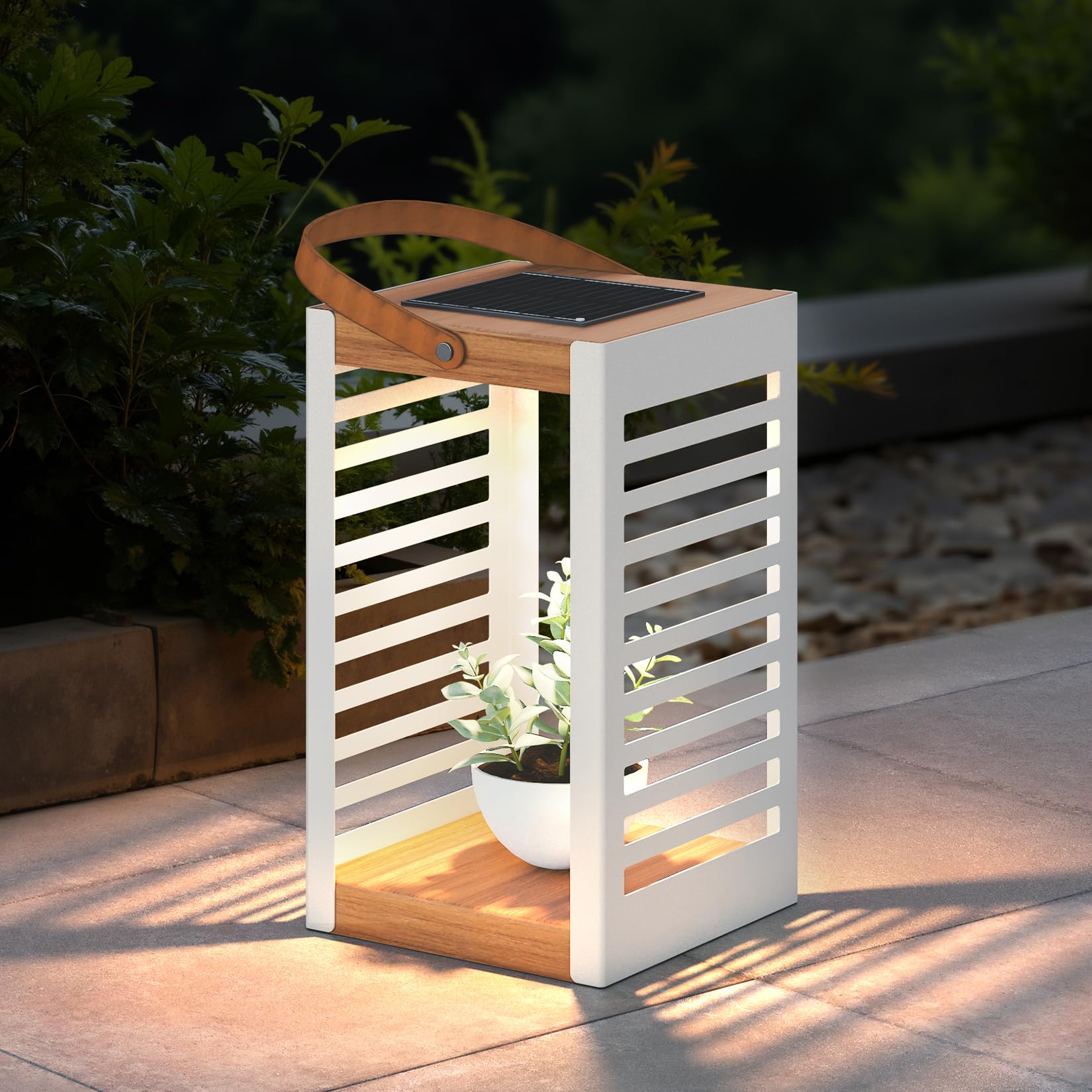 Solar Yard Modern Solar Outdoor Floor Lamp, Waterproof Metal Patio Light with Warm Ambient Glow, Cordless Standing Lantern for Backyard, Porch &amp; Poolside Decor, Small White – Limited Stock