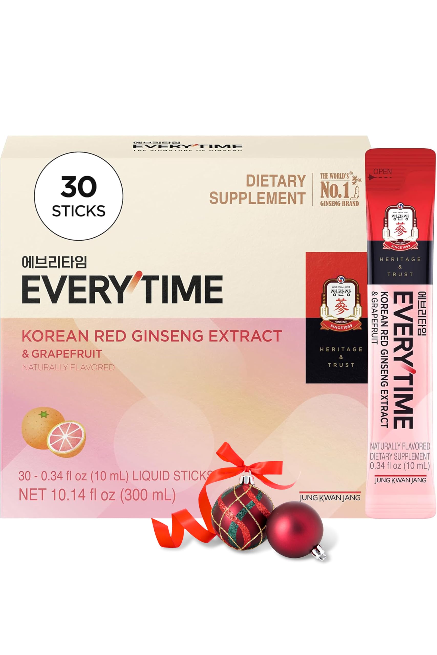JUNG KWAN JANG Everytime Korean Red Ginseng Extract Stick 1,000mg & Grapefruit - Vegan Ginseng Root Energy Drink Liquid Stick Supplements - Builds Stamina & Immunity, No Caffeine (30 Sticks)