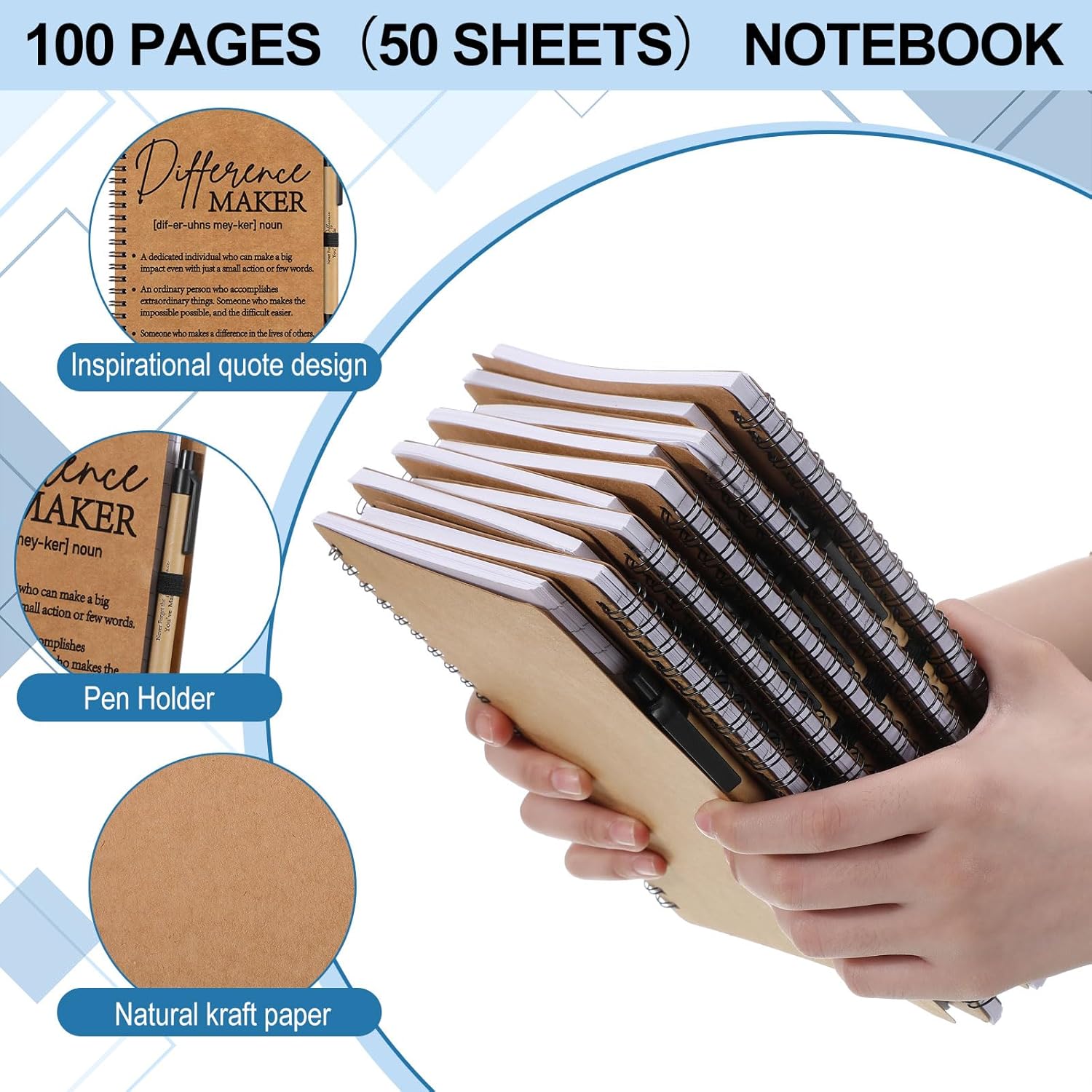 Nezyo 10 Sets Difference Maker Gifts Notebooks with Ballpoint Pens Employee Appreciation Gifts Mini Spiral Inspiration Journal Bulk for Leader Boss Coworker Nurse Teacher Difference Maker (Brown)