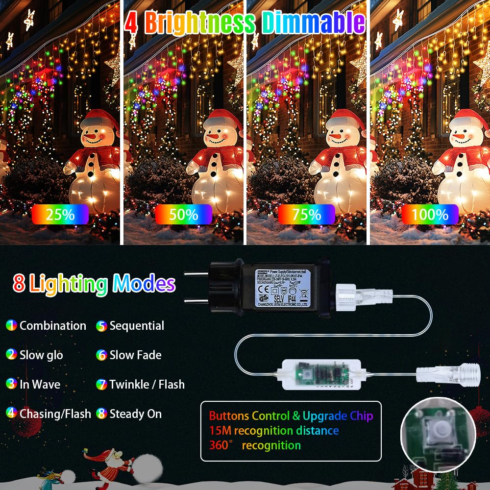 RJEDL 18+5M 600 LED Rinnovabili Luci di Natale da Esterno 3 in 1 Luci Natalizie da Esterno Cascata con 8 Modalità,Timer,Funzione Memoria Tenda Luminosa Esterno per Decorazioni Natalizie da Balcone