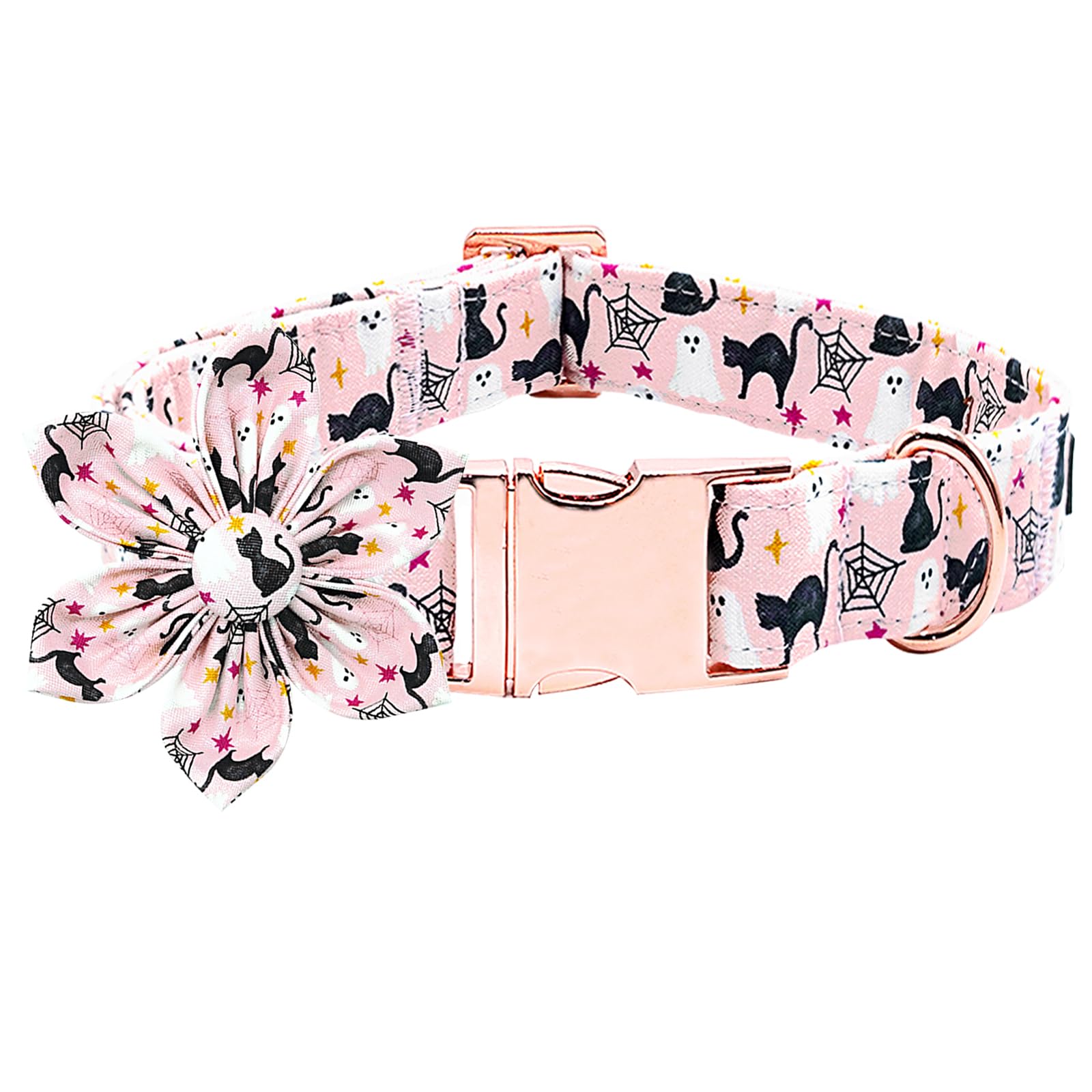 Bobo Rainbow Dog Collar Halloween Fall Cat Ghost Print Pet Collar Soft Cute Dog Collars with Flower Adjustable Metal Buckle Collar for X-Large Dogs