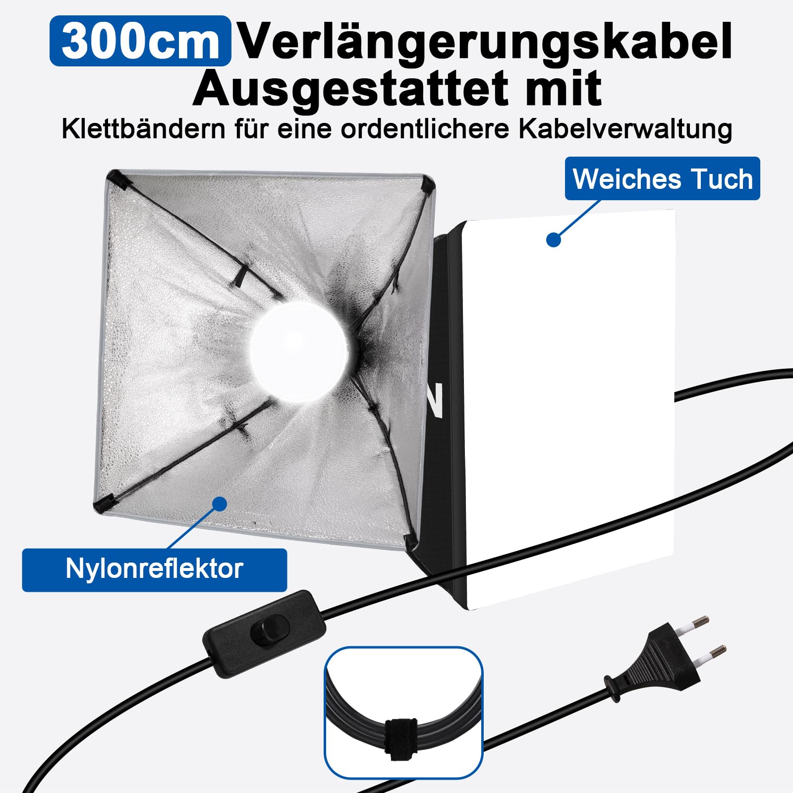 Softbox LED 85W Pilot Regulowany 2700-6400K | Z trzonkiem E27 i statywem 150 cm do portretów, wideo i fotografii produktowej.