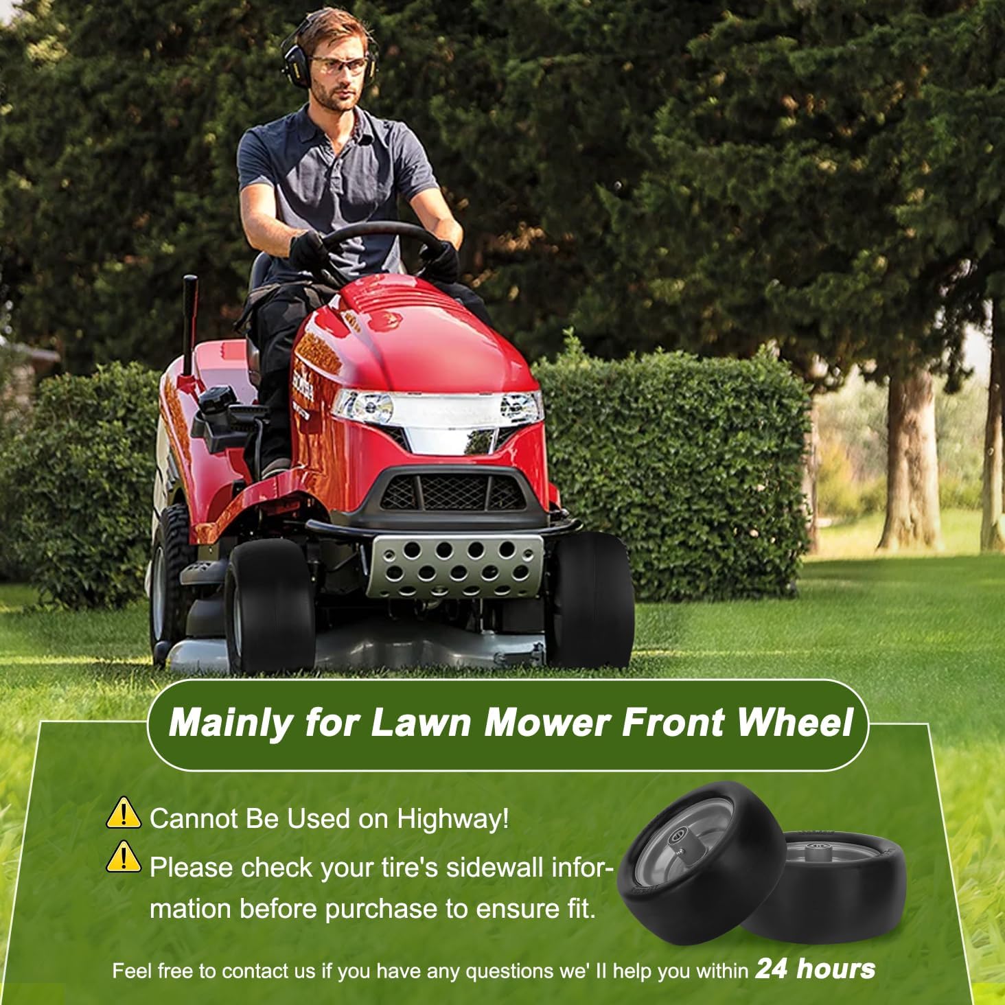 2 Pcs Upgrade 13x6.50-6 Lawn Mower Tires Flat Free with 1/2" 3/4" 5/8" Bearing, 13x6.50-6 Zero Turn Mower Front Tires, 13x6.5-6 Flat Free Lawn Mower Tires for Commercial Grade, 5.5"-7.5" Centered Hub