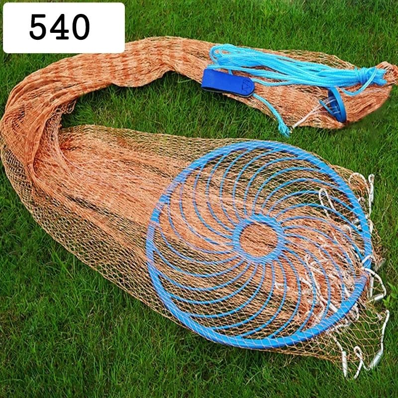 Lancer Un Filet Filet de pêche à Lancer à la Main avec Pendentif en Acier, Ligne tressée, avec Gros Anneau Bleu en Plastique, réseau extérieur Cast Net(540)