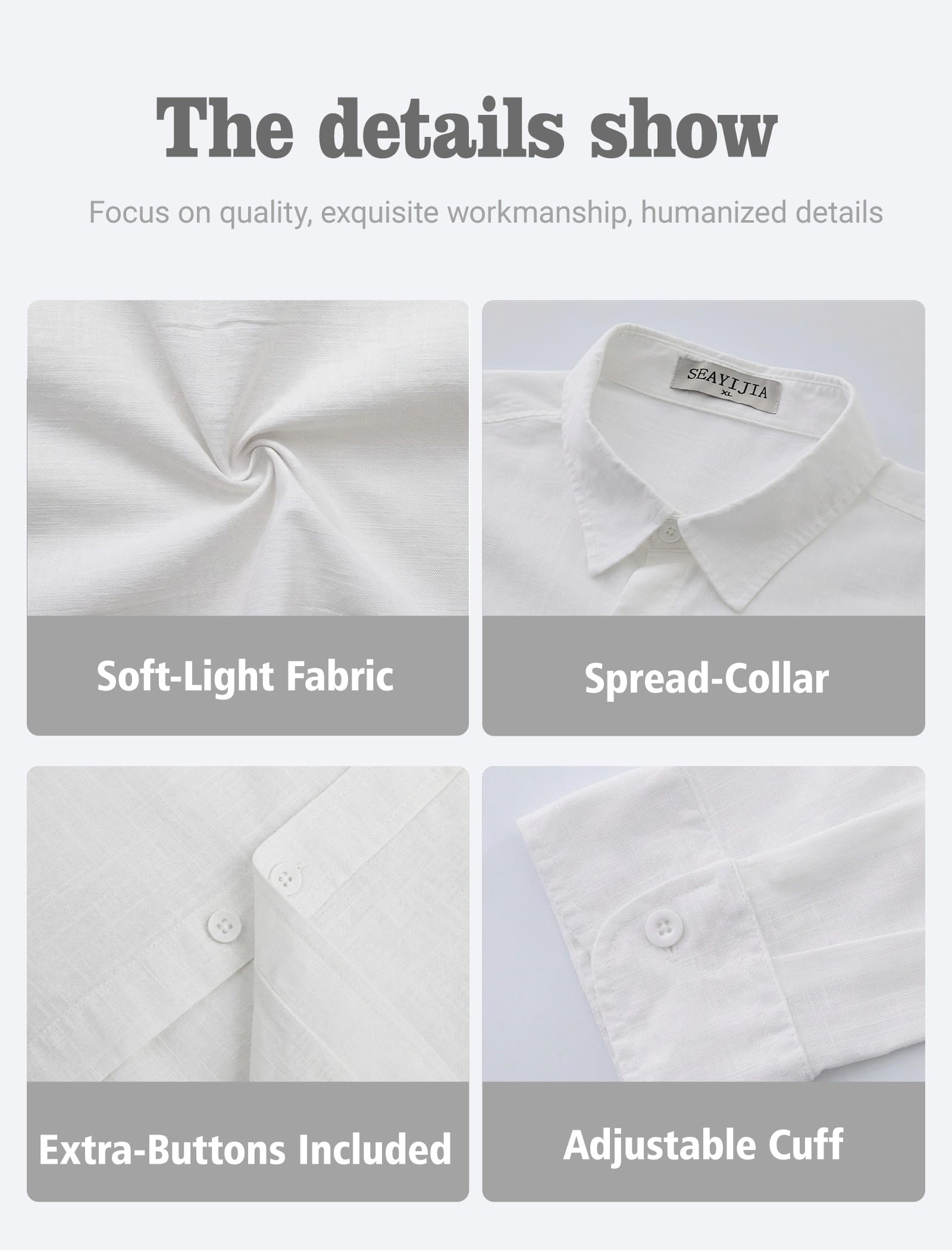 Camisa para Hombre Manga Larga, Camisa Informal de Lino-Algodón, Corte Estándar, Parte Superior Casual de Negocios, Ideal para Vacaciones Playa Verano
