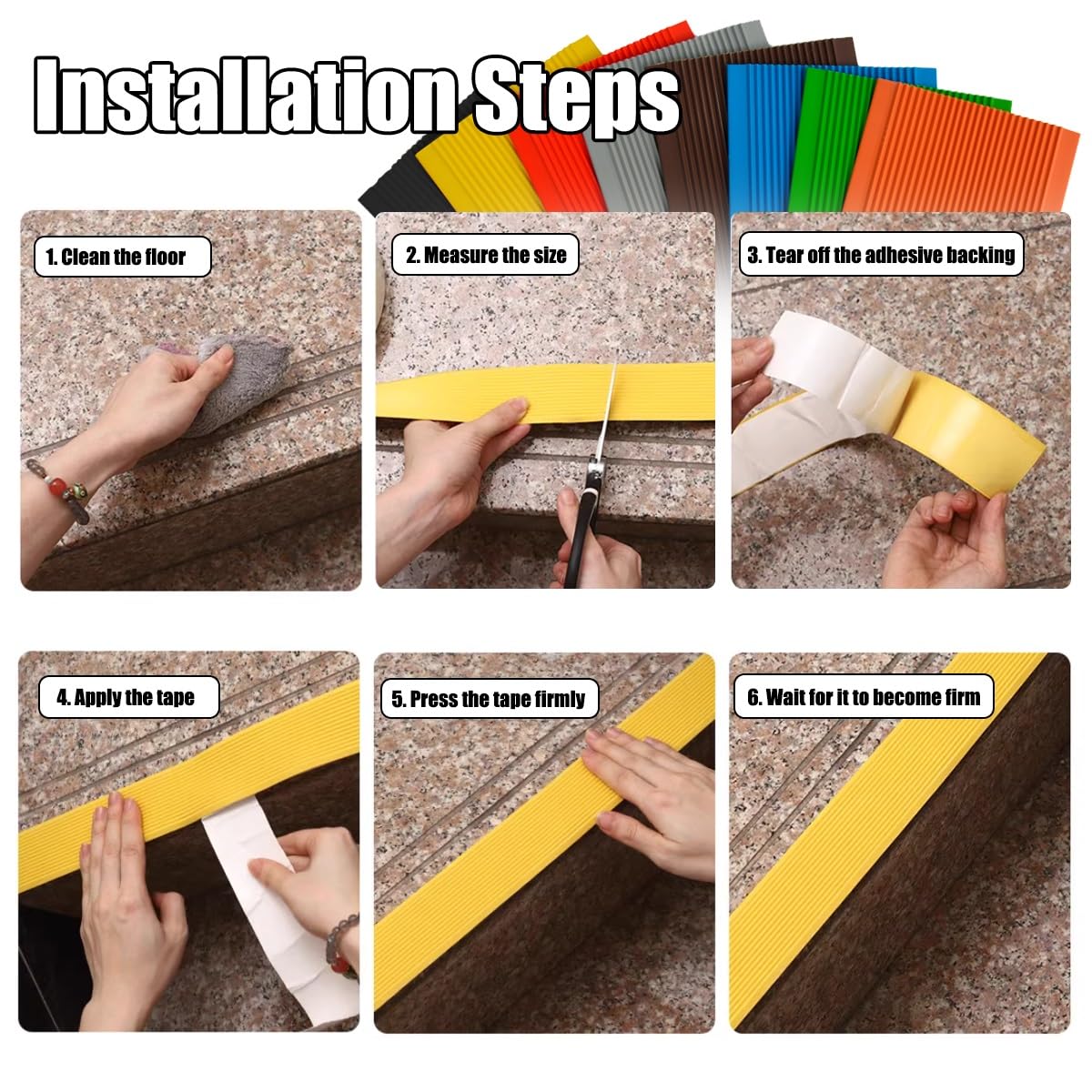 Protector de borde de escalera autoadhesivo antideslizante de goma para bordes de escalera, tiras antideslizantes de goma antideslizante para peldaños de tracción para escaleras, esquinas, bordes de