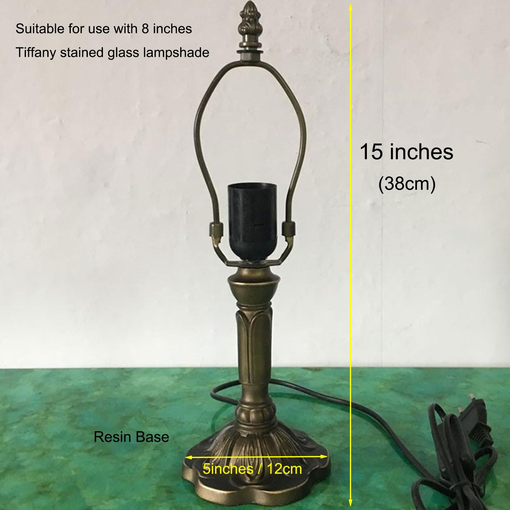 BOTOWI Vintage Tischlampensockel Ersatz, nur Harz Schreibtischleuchte Sockel, 15" hoch Geeignet für 8 Zoll Tiffany Stil Buntglas Lampenschirme