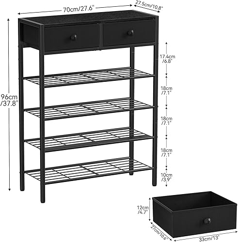 Miniatura 3 de Zapatero para entrada, organizador de zapatos de 5 niveles con 2 cajones no tejidos, estante de almacenamiento de metal para 16-20 pares de zapatos,