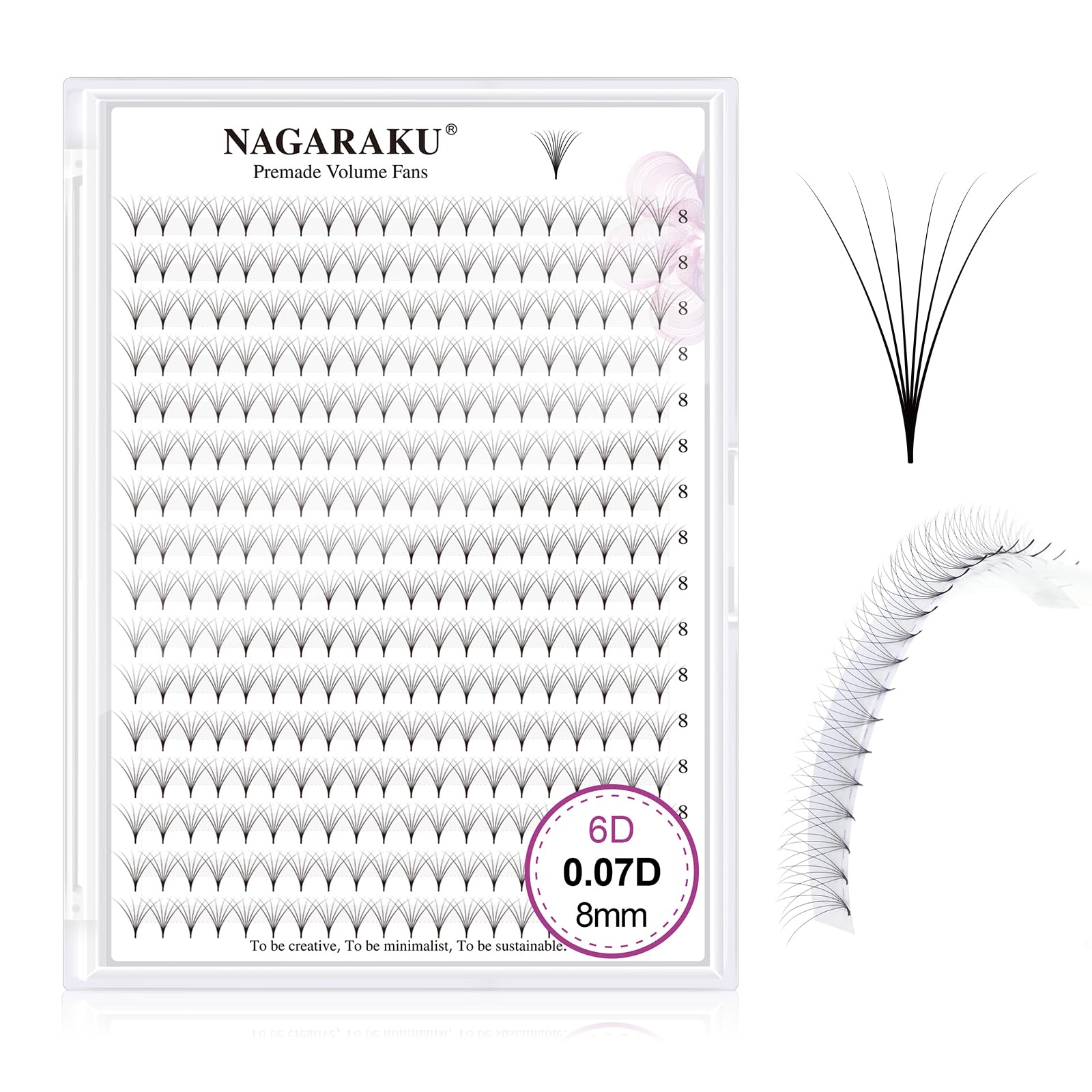NAGARAKU Premade Fans Eyelash Extensions 320 Fans 6D Volume 0.07mm D curl 8mm Sharp Narrow Stem Clusters Thin Pointy Base Russian Pre Fanned Fluffy