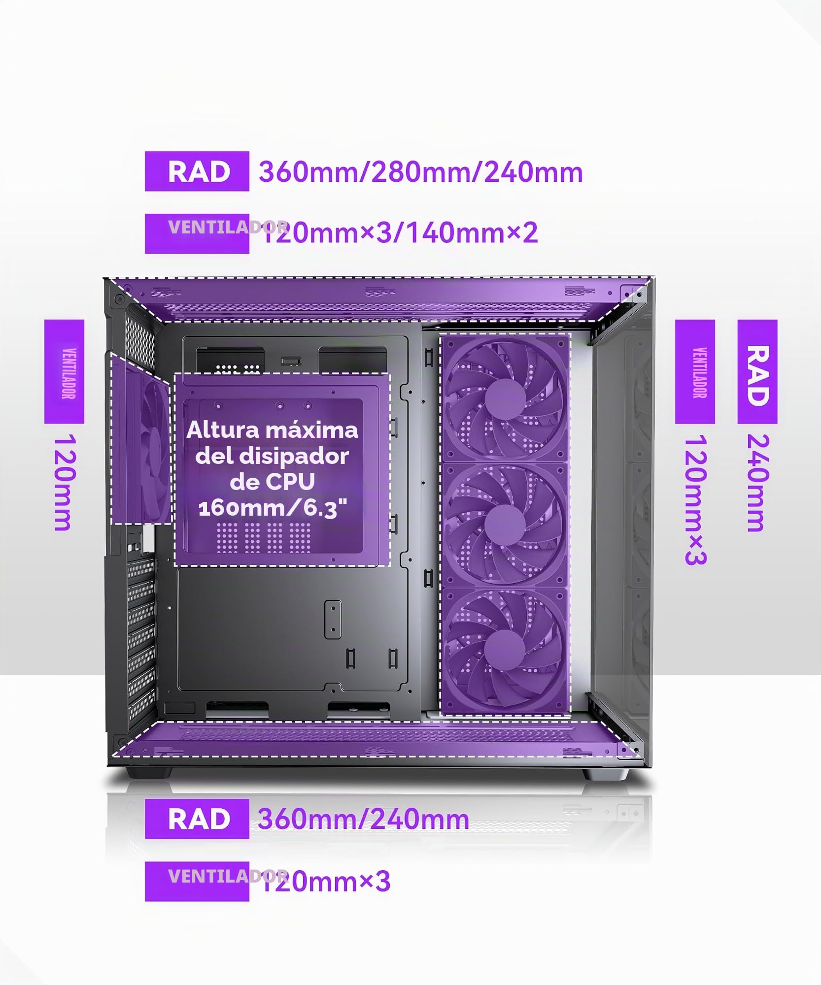 MUSETEX Y6 Caja PC ATX Torre Mediana Gaming con Tipo-C Cristal Templado 270° Negro