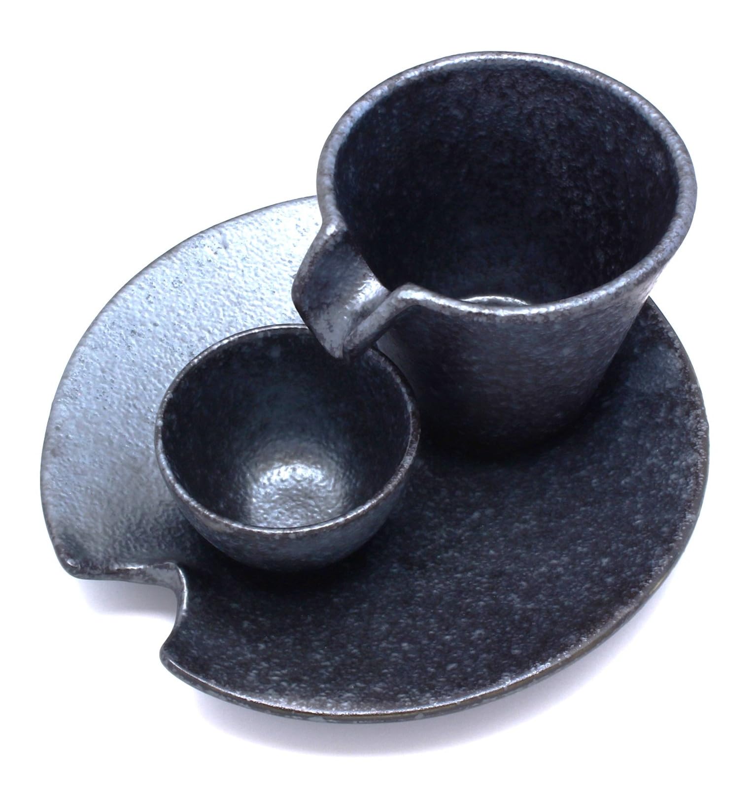 Utsuwa Luan 555-0001 Mino Ware Kaneko Komyo Cold Sake Set, Silver Black Sizzle, Black, Diameter 6.7 inches (17 cm)
