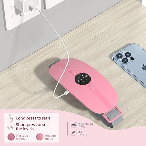 Miniatura 5 de HZD Almohadilla térmica portátil inalámbrica, almohadilla de calentamiento menstrual con 3 niveles de calor y 3 modos de masaje, cinturón eléctrico