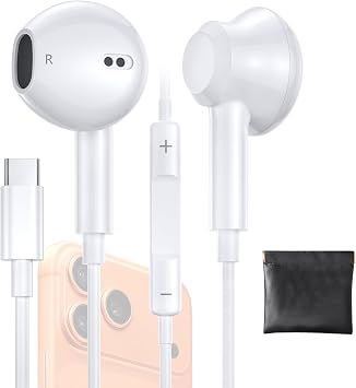 iPhone 17 Earphones USB C Wired- MFi Certified USB Type C Earbuds Wired with Mic & Volume Control HiFi Stereo Headphones for iPhone 16 Pro Max/15/iPad Pro/Air/Galaxy S26/S25/S24/ Ultra