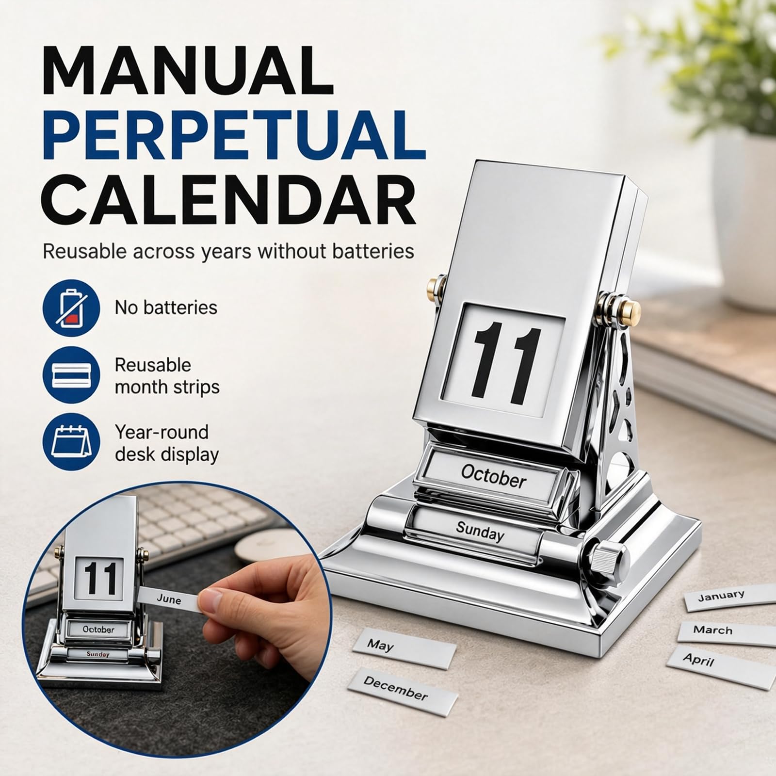 Calendario De Escritorio Mecánico Retro con Páginas Abatibles, Diseño Creativo, Calendario Giratorio con Cambio De Fecha, Calendario Mecánico Sin Pilas para Oficina, Estudio Y Recepción
