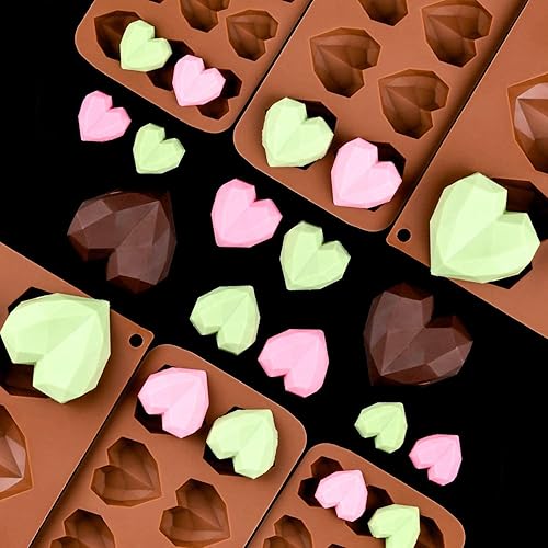 Miniatura 4 de Paquete de 2 moldes de chocolate con forma de corazón de diamante – Molde de pastel de mousse de corazón 3D de 15 agujeros – Mini molde de silicona