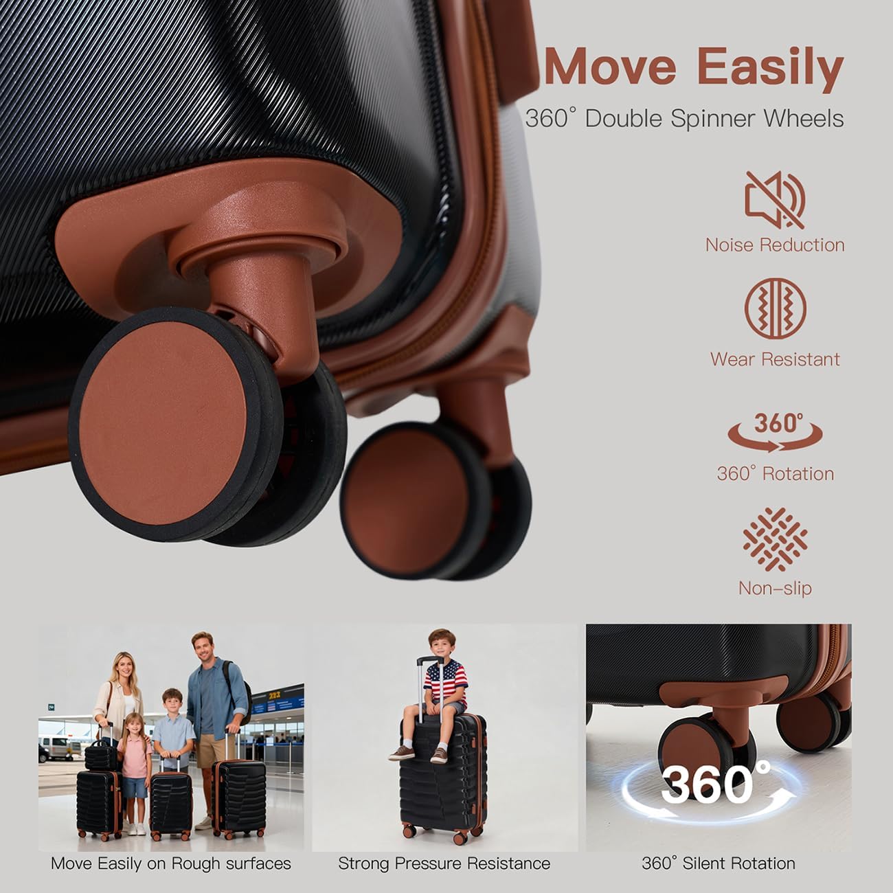 4 Piece Luggage Set,Lightweight Durable PC Hardshell Travel Suitcase Set with Spinner Wheels,TSA Lock & SBS Zippers Carry on Suitcase for Women Men,Back to School,Black(14/20/24/28 inch)