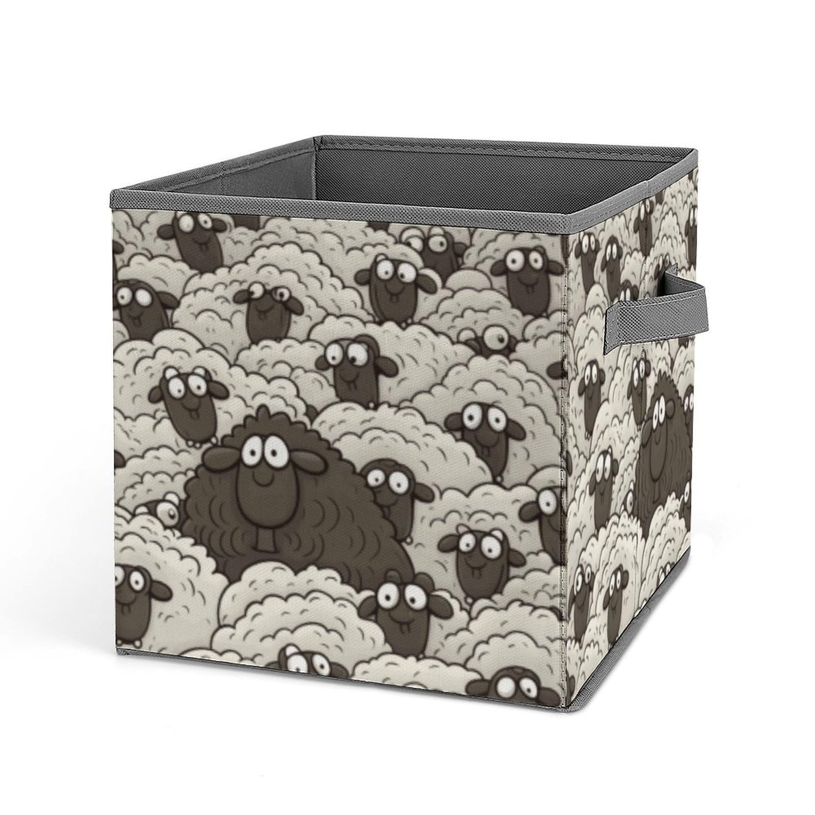 DWVTSLH Cartoon Black White Sheep Cube Storage Bins with Handle, Foldable Storage Cubes, 11 Inch Large Storage Baskets, Washable Fabric Closet Organizer for Shelves, Decorative Clothes Storage Boxes