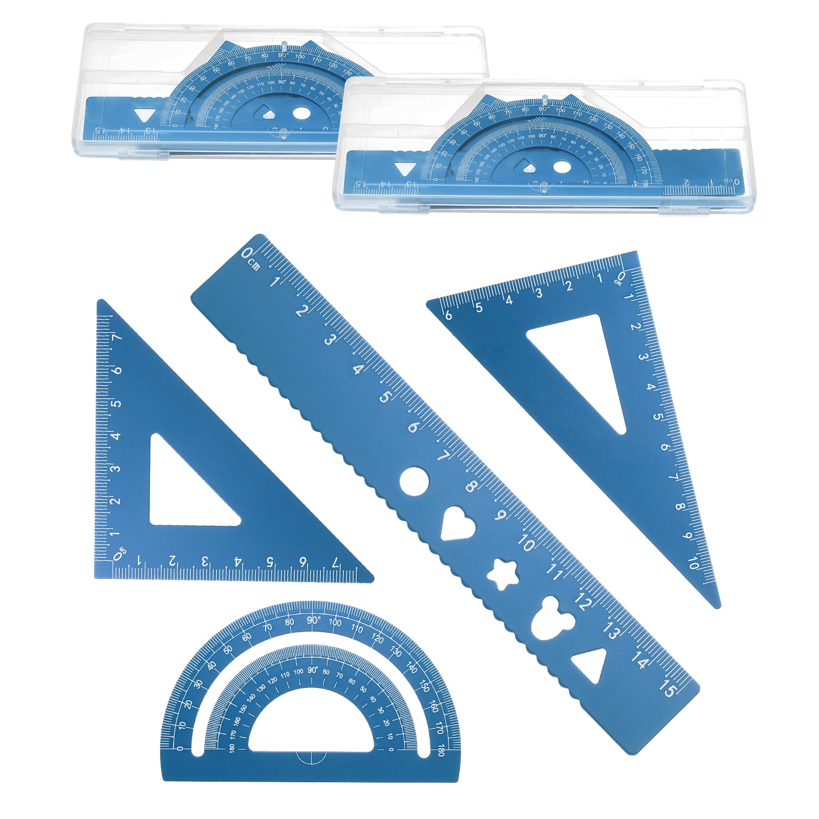 PATIKIL 8 Pcs Geometry Drafting Tool, Aluminum Alloy Geometry Kit Math Tool Includes 15cm L Ruler Protractor Triangles for Drafting Angle Measure Simple Science Experiment, Navy Blue
