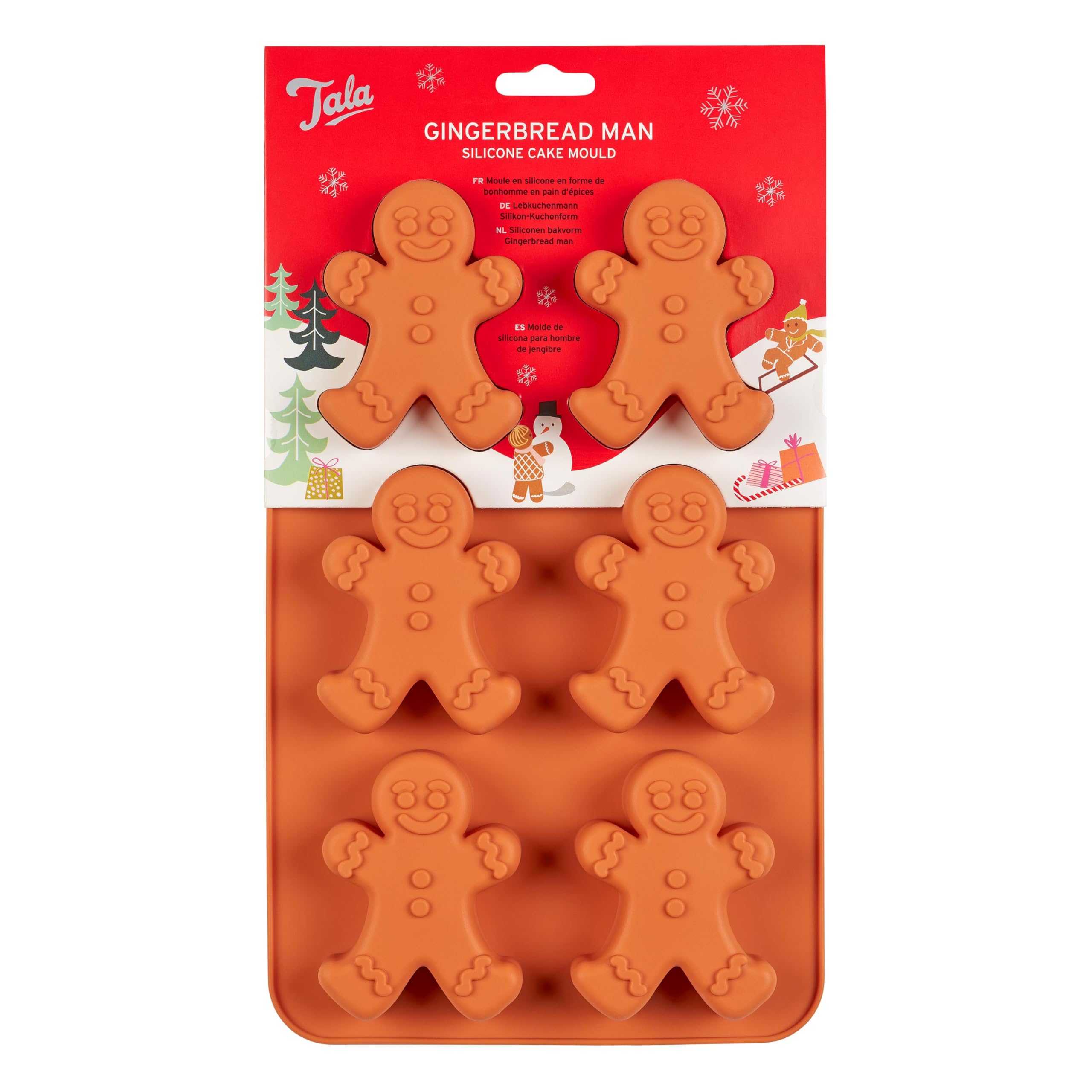 Tala Silicone Gingerbread Man Cake Mould, Makes 6 Single Cakes at Once, Gingerbread Themed Character, Perfect for Homemade Festive Baking