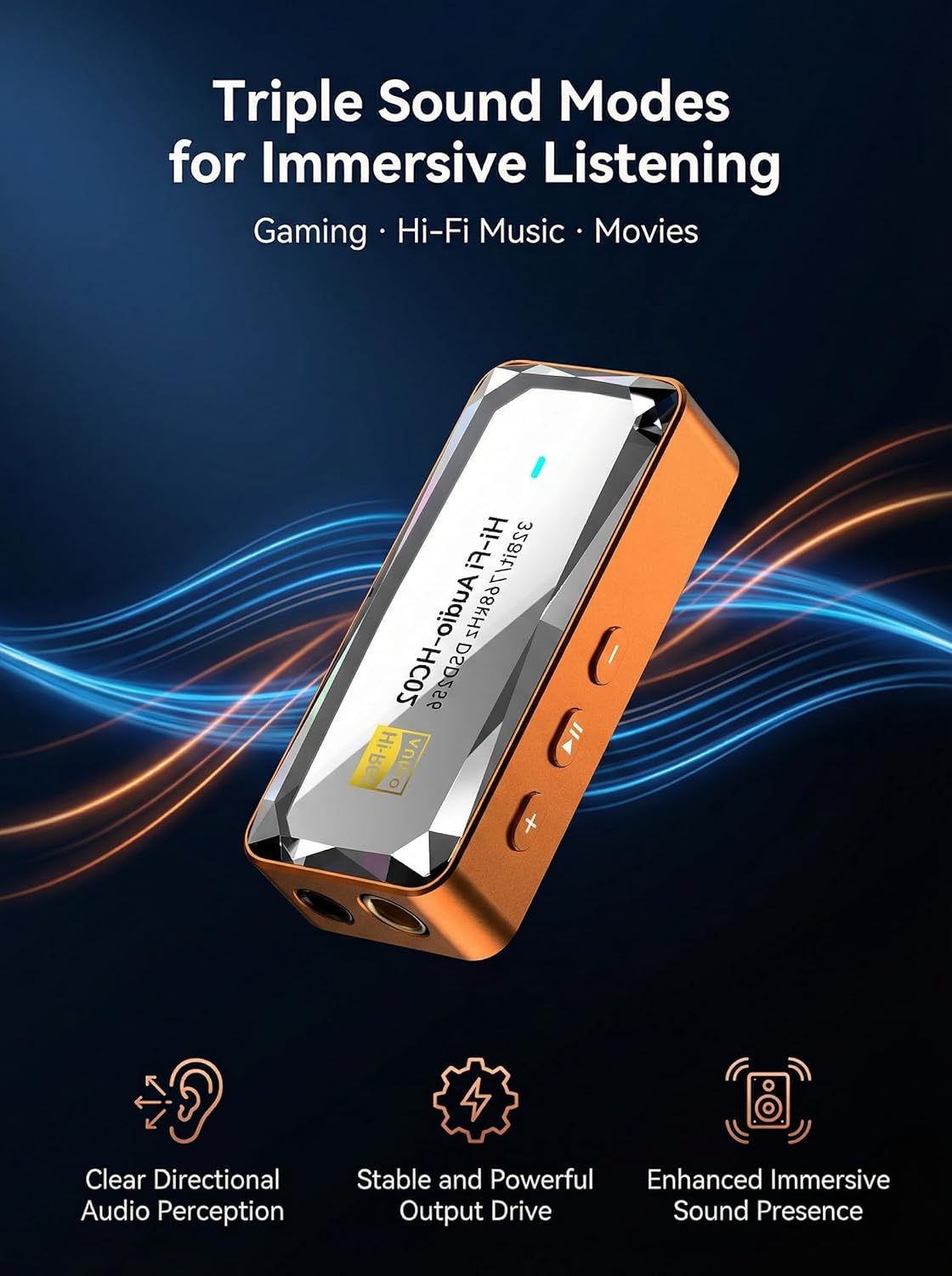 USB C DAC Headphone Amplifier, Dual CS43198 Portable DAC Amp with 4.4mm Balanced & 3.5mm Outputs, Hi-Res 32Bit/768kHz DSD256, Gain Switch, Volume Control for IEMs, Headphones, PC - Orange