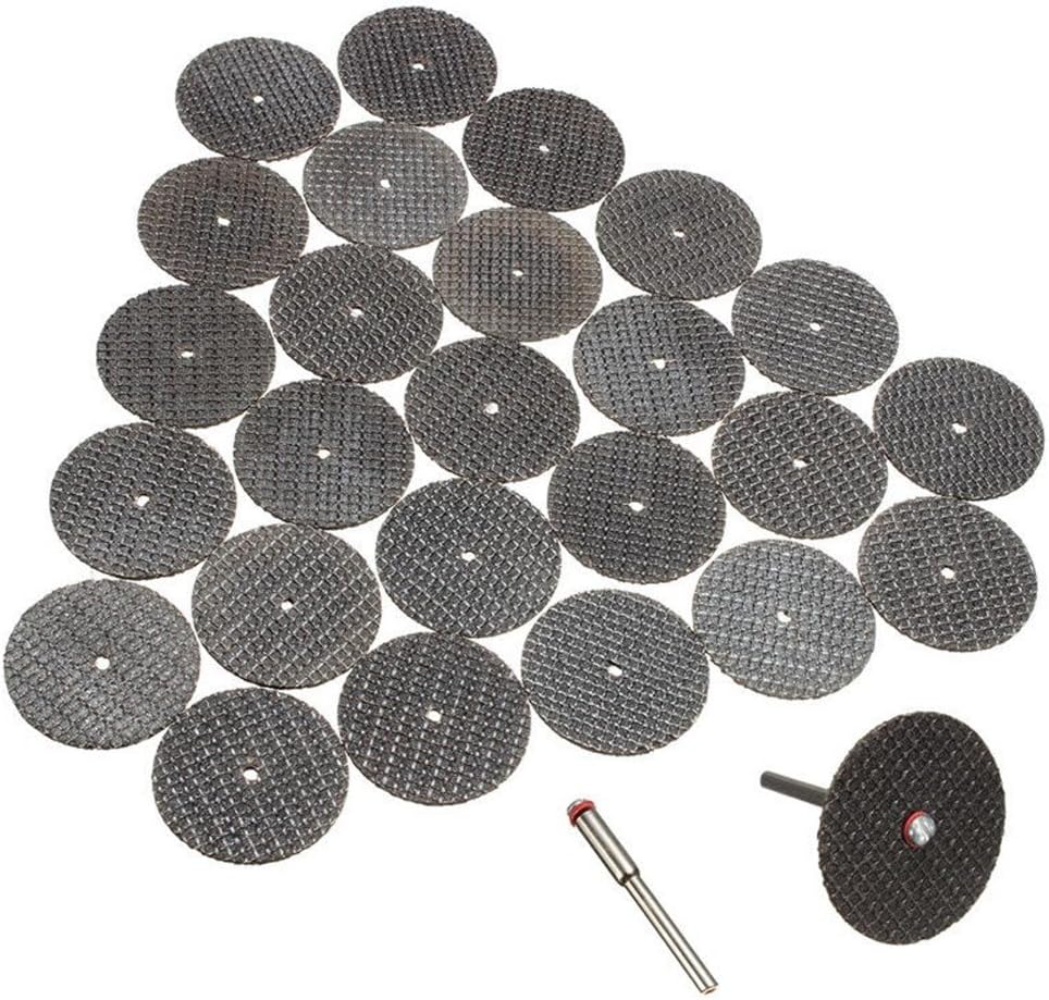 Fiberglass Reinforced Cutoff Wheels Discs Kit 1 1/4 inch Diameter 25 Pieces + 2 Mandrel For