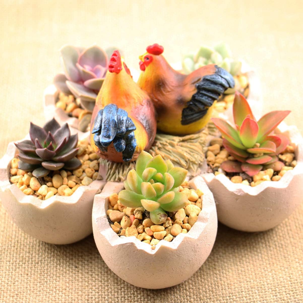 Succulent Plant Pots Easter Egg Flowerpot Resin Rustic Chick Family Bonsai Planter Succulent Container Planting Pot for Spring Easter Indoor Outdoor Garden Decoration Rooster Figuirine