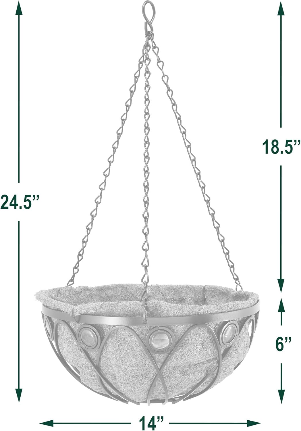 Arcadia Emerald Series Round Hanging Basket Planters, 14-Inch