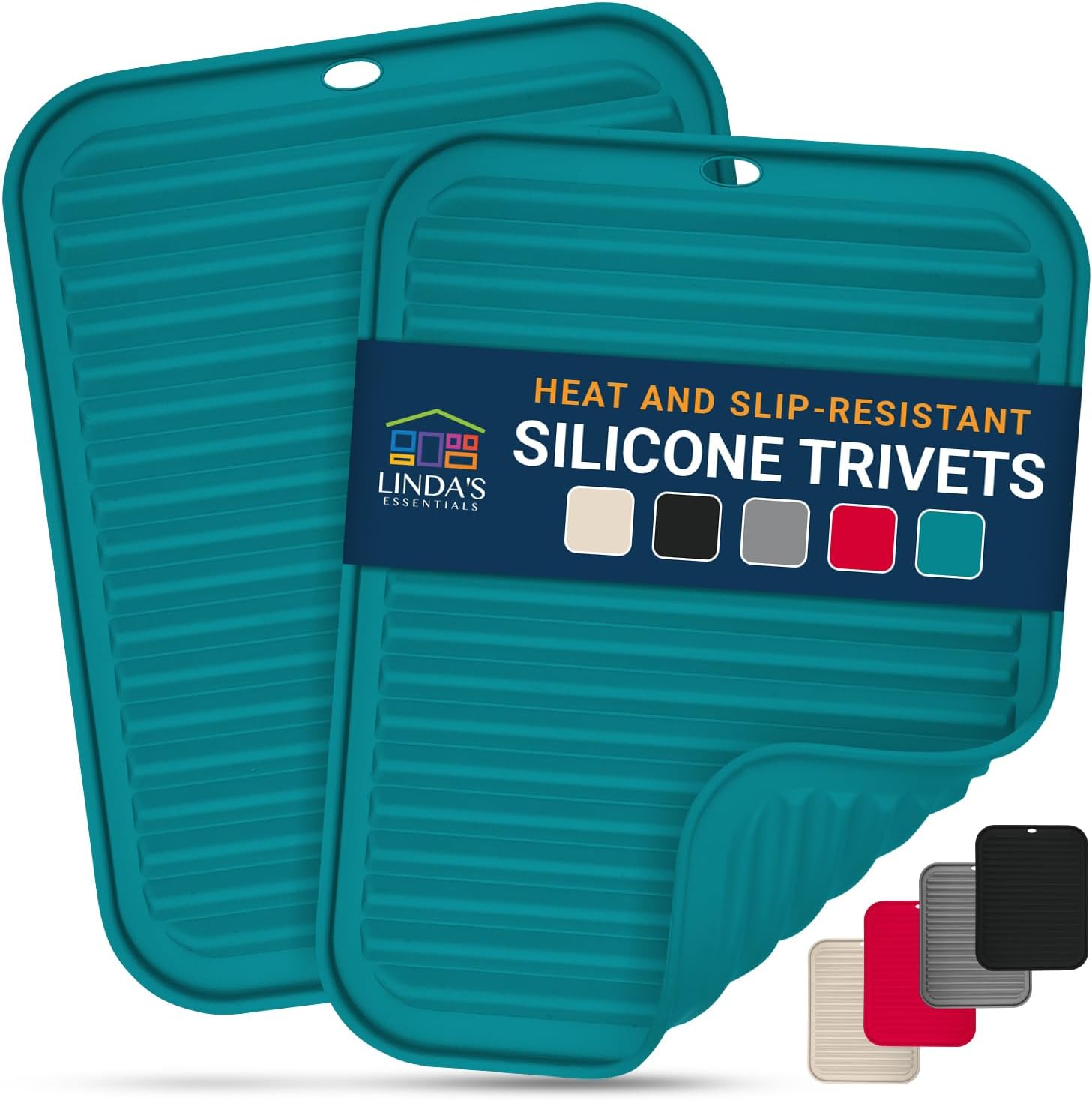 Linda's Essentials Silicone Trivets for Hot Pans and Pots (2 Pack) - Multipurpose Silicone Heat Resistant Mat and Pot Holder Trivet (30 x 23cm) - Heatproof Mats for Kitchen (Teal)
