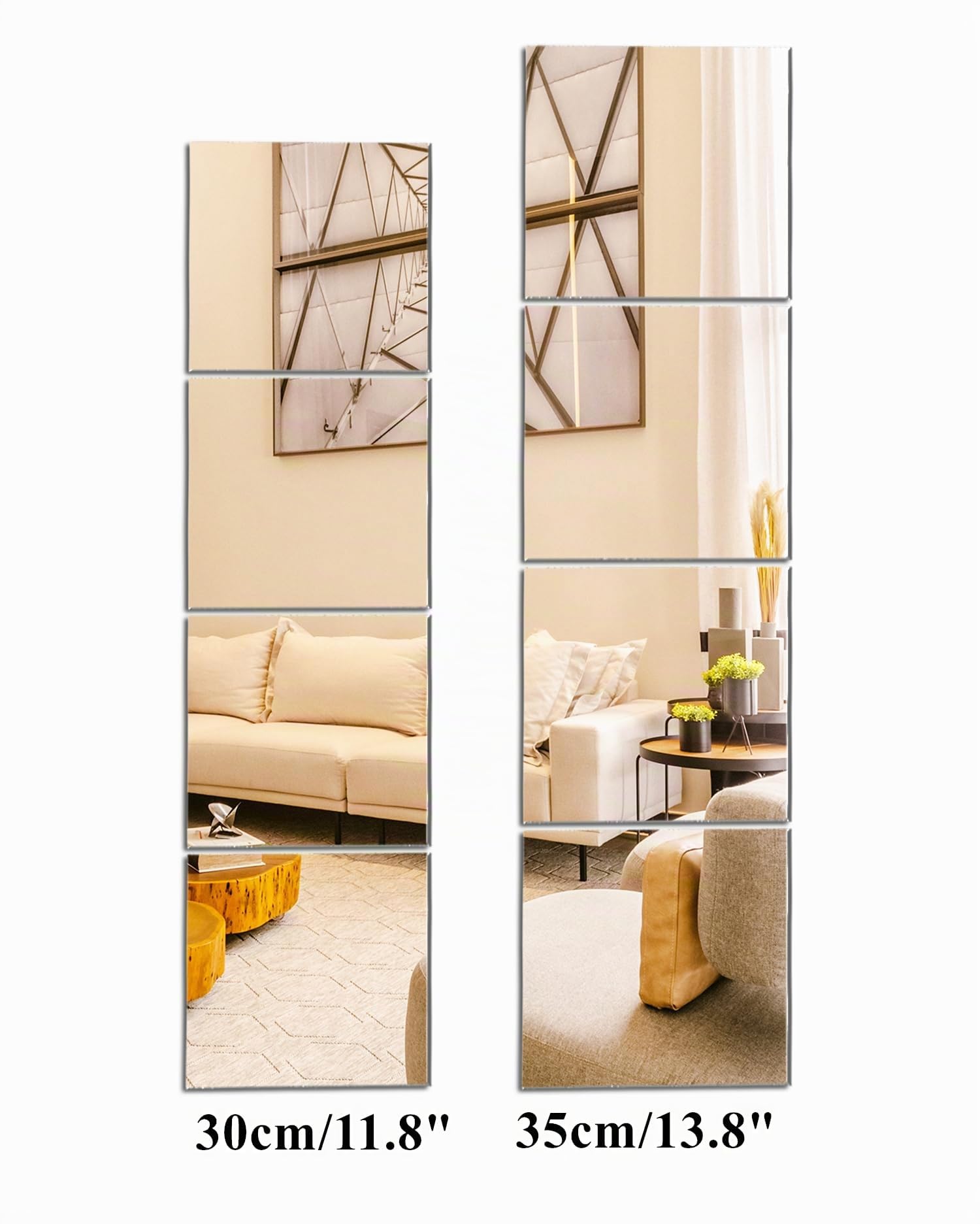 4 Pezzi Specchio Adesivo da Parete 30cm x 30cm, Vetro Specchi Adesivi da Parete Grande Rettangolare Lungo Specchio per Armadio, Bango, Porta, Amera da Letto (30 x 30cm)