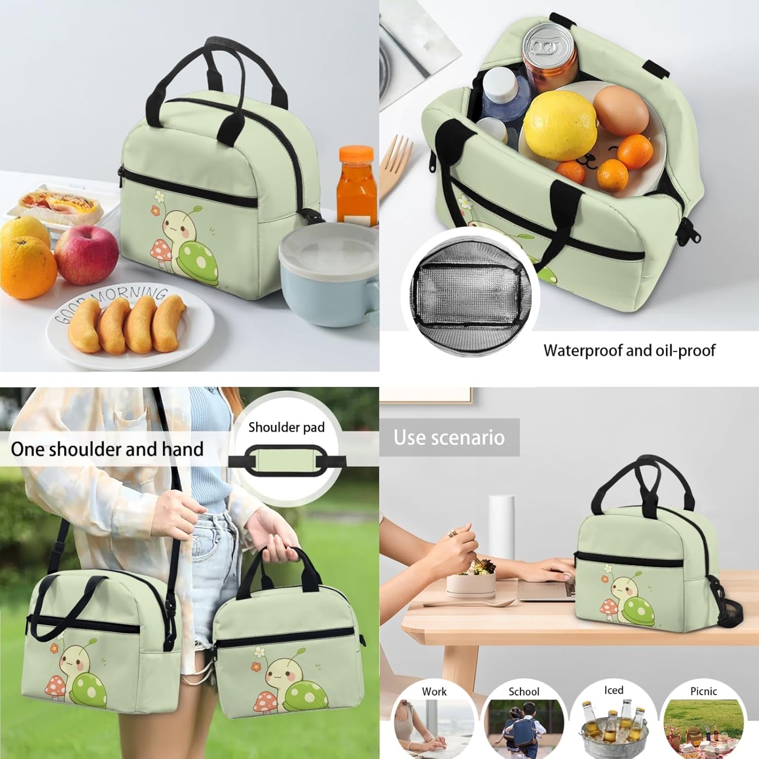 Snail Mushroom School Bag for Boys Girls Backpack with Lunch Bag for Kids Age 8-10 11-13 Years Child Book Bag with Pencil Case 3 in 1 School Backpack Set