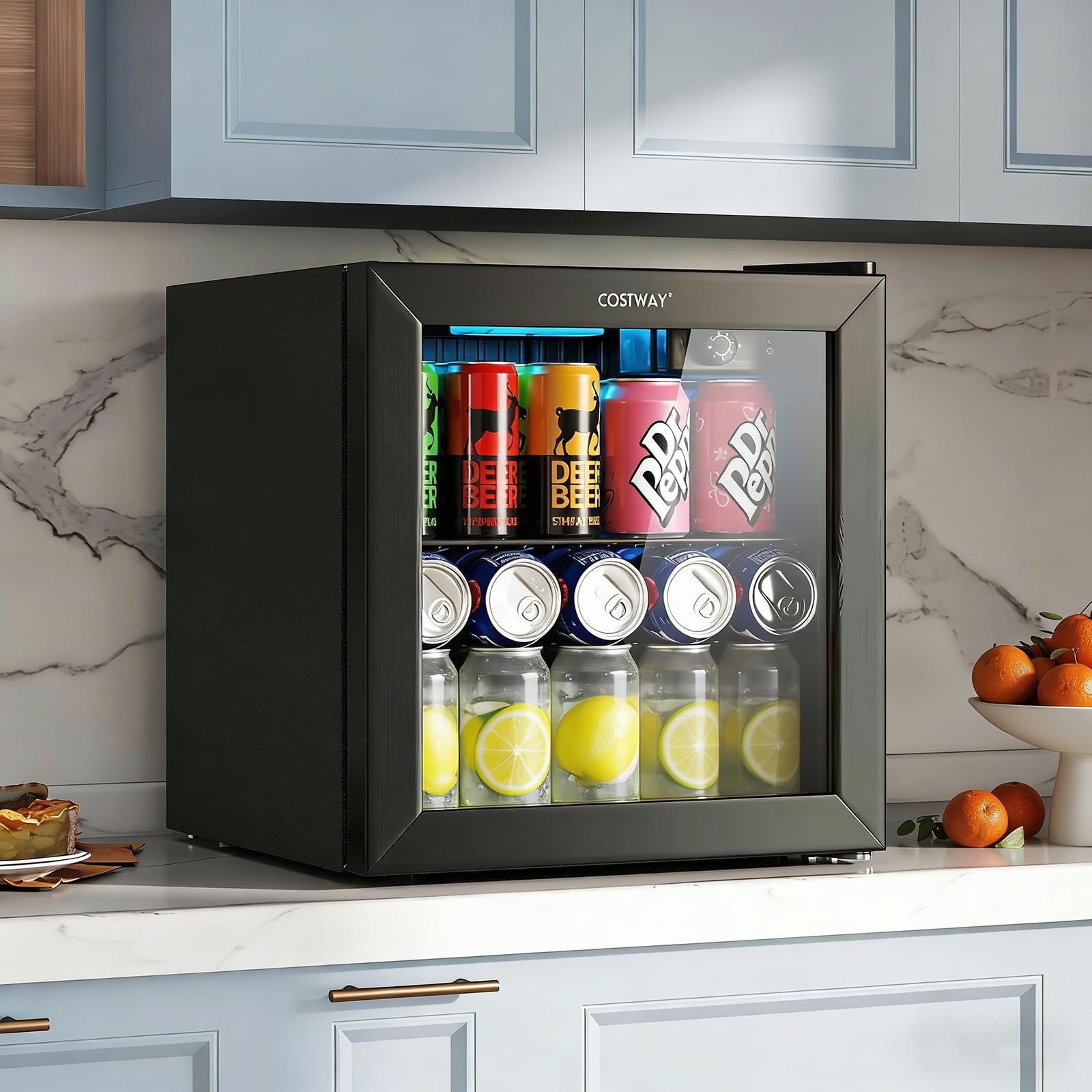 COSTWAY Beverage Refrigerator Cooler, 1.3 Cu. Ft. 12 Bottles 55 Cans Mini Fridge With Tempered Glass Door, Removable Shelf & Adjustable Temperatures, Compact Drink Cooler For Wine, Beer & Soda on Fridge.com - View 2