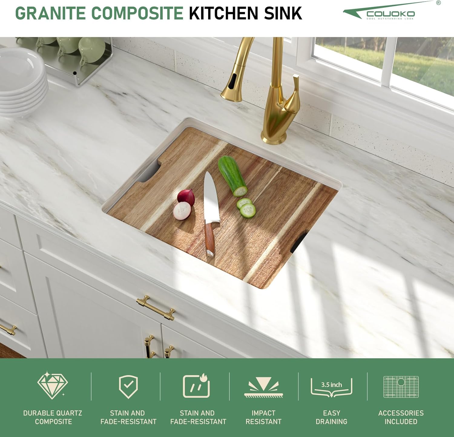 21 Inch White Undermount Bar Sink 21x18 Undermount Bar Sink Mini Wet Bar White Quartz Granite Composite Small Kitchen RV Sinks Single Bowl Outdoor Island Basin with Cutting Board