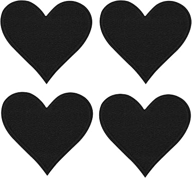 Tupalizy 4PCS Iron On Patches Heart Embroidery Patterns Fabric Applique Embellishments Decal for Clothes Hats Jeans Backpacks Shoes T Shirts Repair Decorative Valentine Costumes,2.7x2.8inch, Black