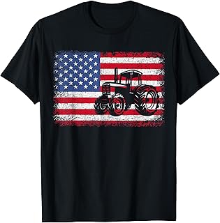 Farm Tractors USA Flag Patriotic Farming Gift Men Women Boys T-Shirt