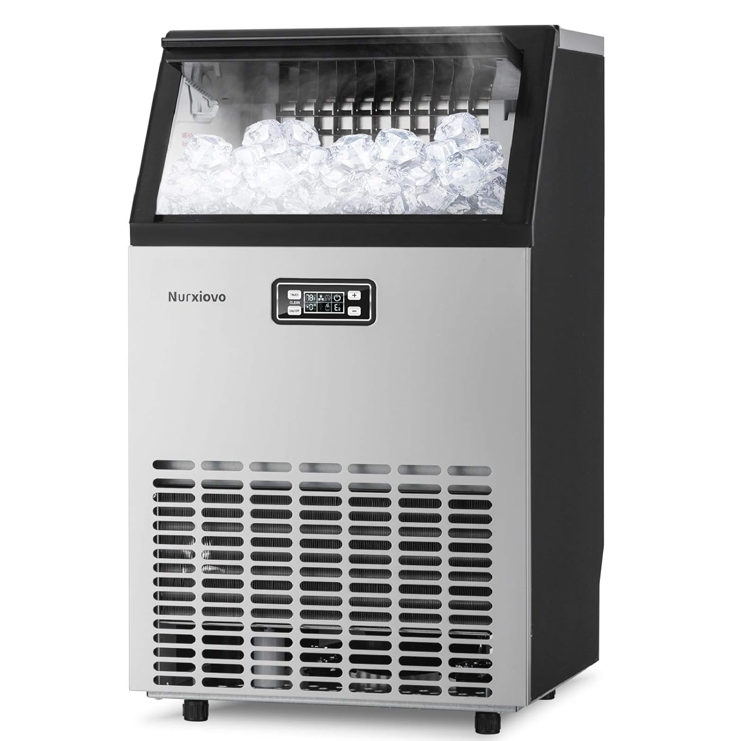 Commercial Ice Maker Machine - Nurxiovo 156LBS/24H Stainless Steel Ice Cube Maker Machine with 33lbs Storage Ice Machine Ideal for Restaurants, Bars, Homes and Offices