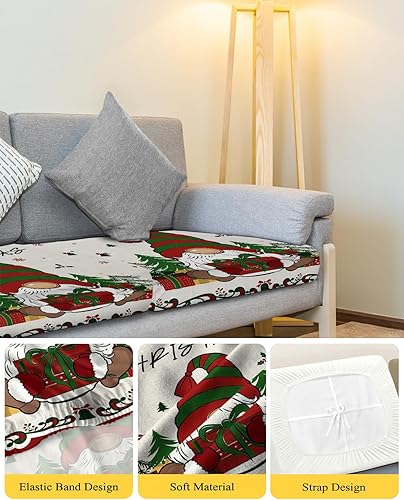 Miniatura 4 de Fundas de cojín de Navidad con gnomos rojos y verdes, funda elástica para sofá con parte inferior elástica, fundas de sofá rústicas con copos de