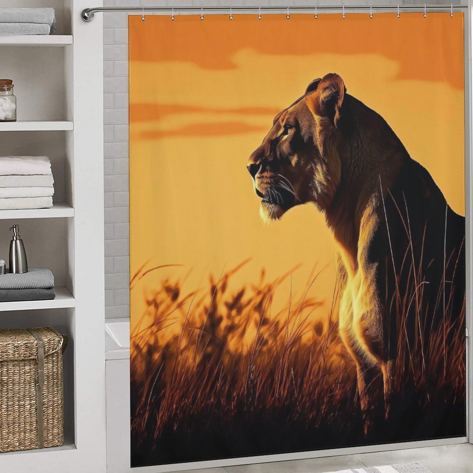 Rideau de douche lion en tissu lavable pour baignoire d'hôtel