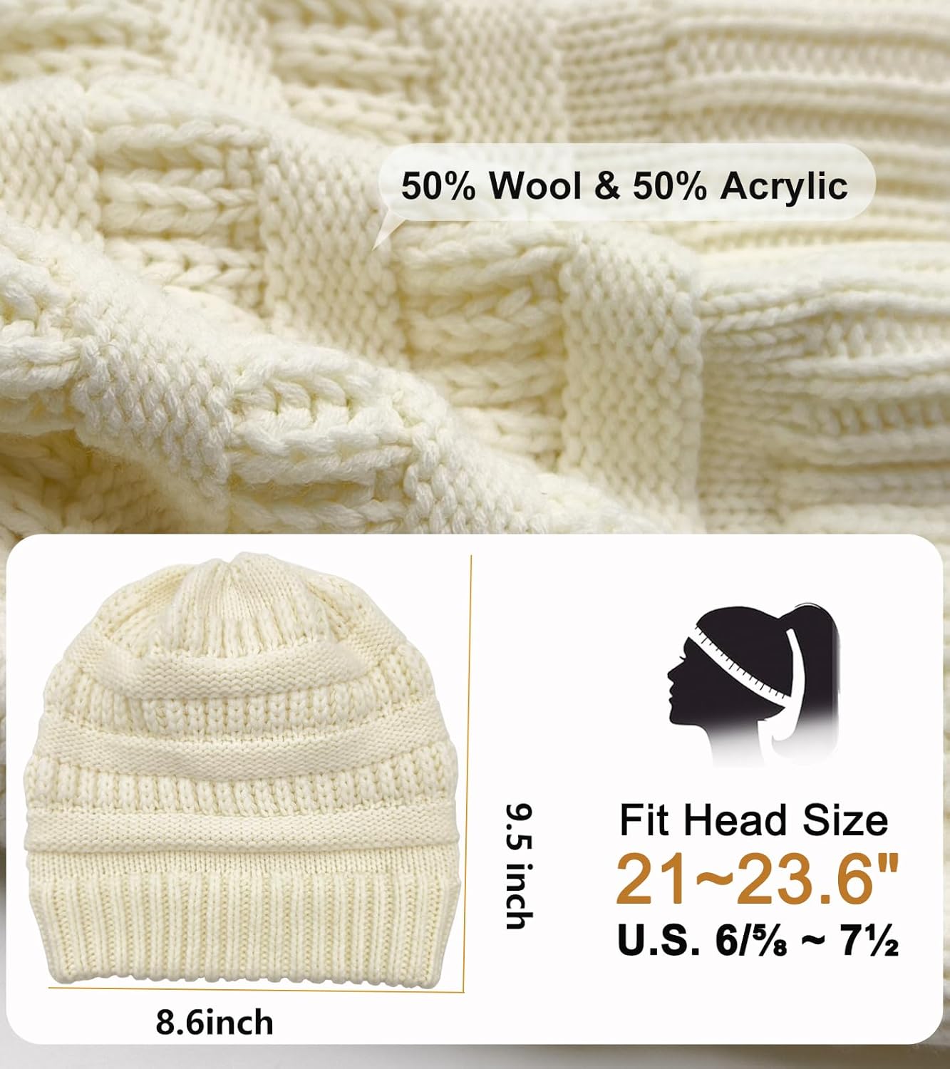 Cable Knit Slouchy Beanie for Women, Wool Winter Warm Womens Beanies, Trendy Oversized Slouch Hat Skull Ski Cap Hats - Image 2