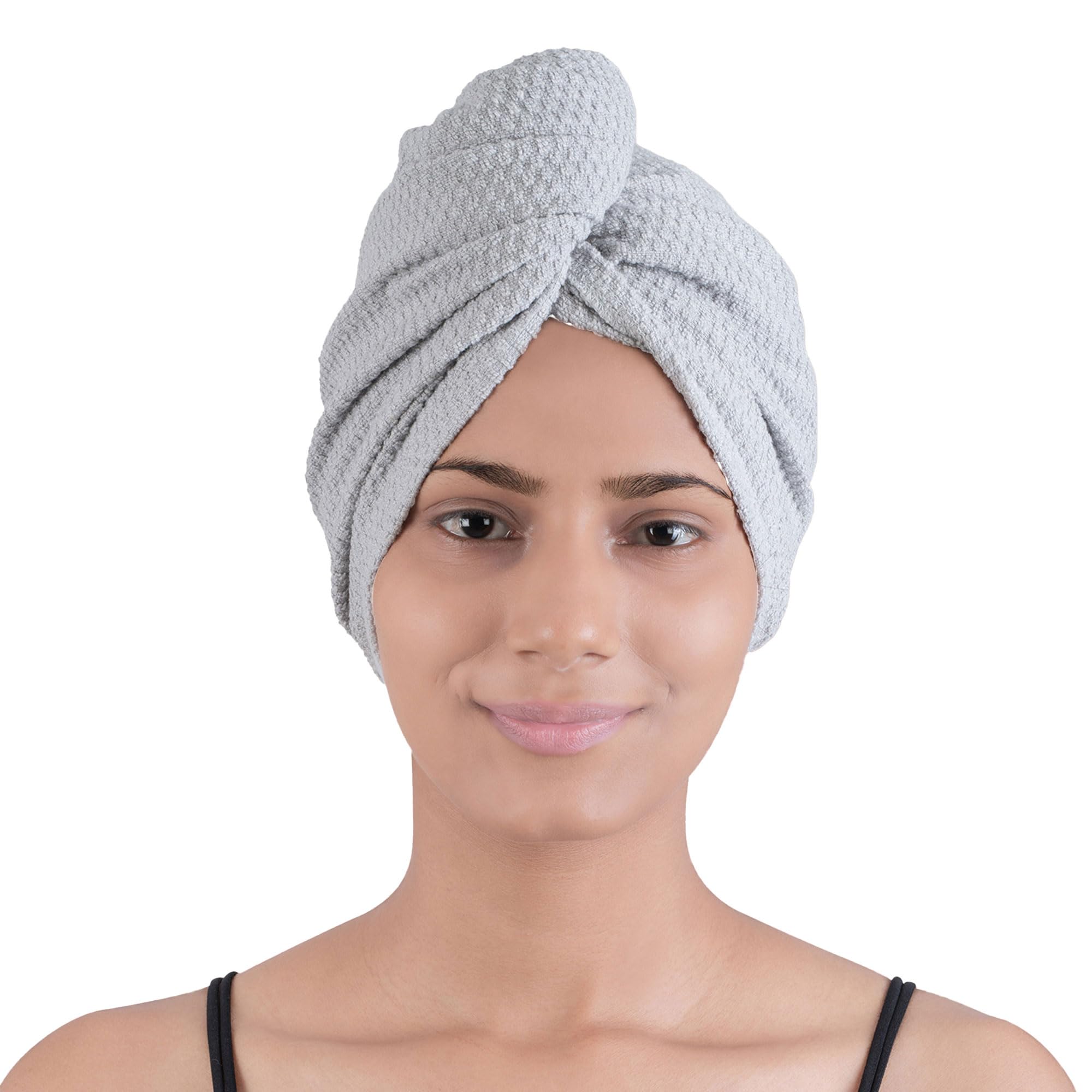 Trident Hair Towel Wrap Urban Comfort Collection Women Head Wrap Absorbent Towel Hair-Drying Hair Warp Towel Quick-Drying 100% Cotton 240 GSM Bath Towel Hair Dry Cap Salon Towel (Lunar Rock)-image-27