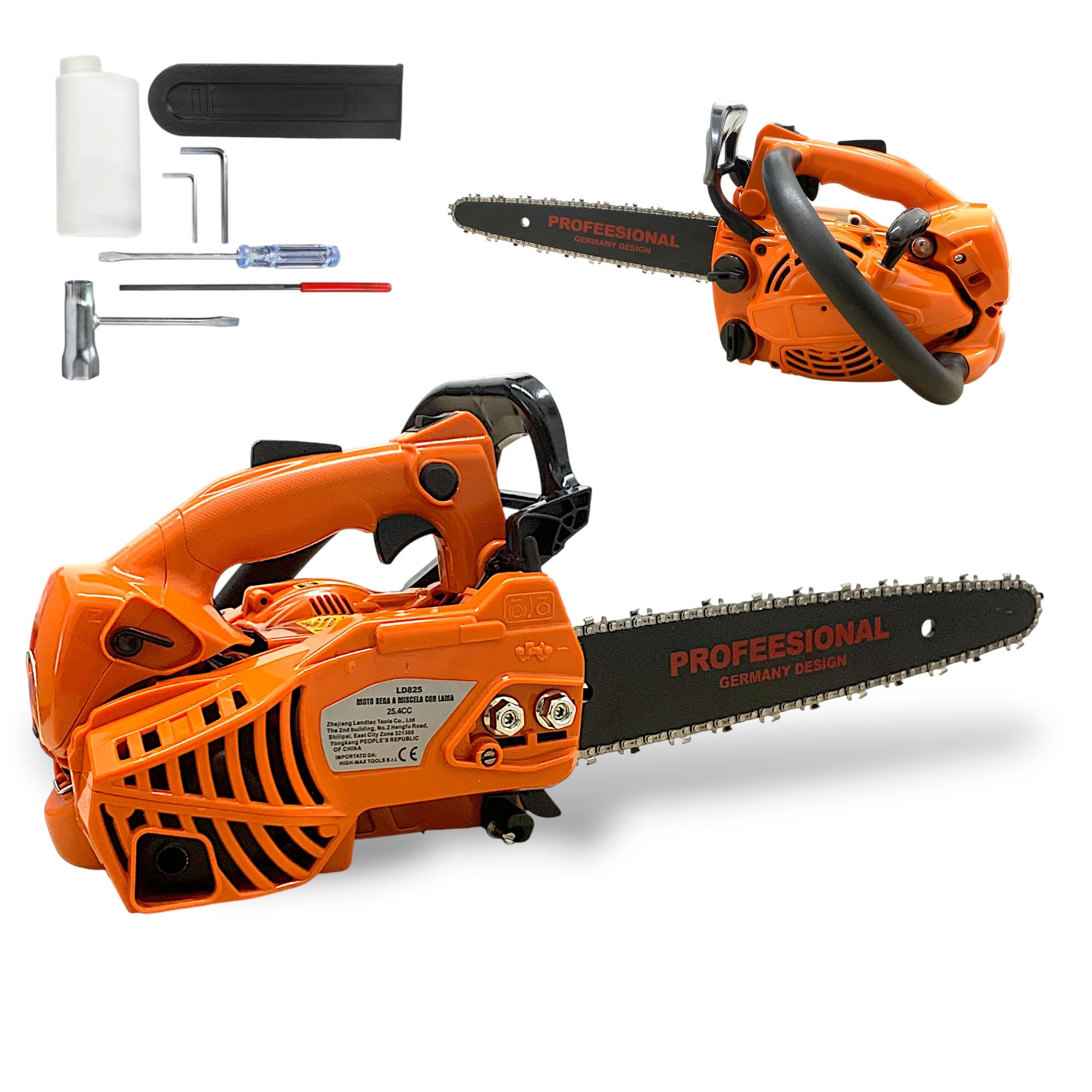 Motosega a Scoppio 25CC 2 Tempi da Potatura con Barra Carving da 30cm Potenza 0.9kW 10000 Giri/min Avviamento Easy-Start Sistema Antivibrazioni Kit Montaggio incluso Super Leggera 2.4Kg