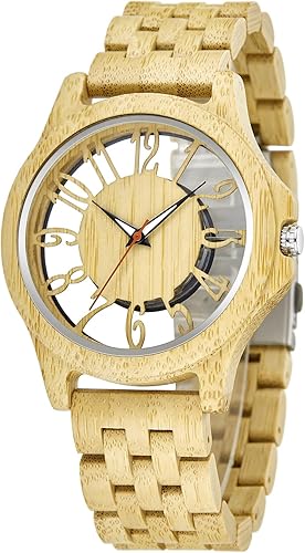 Miniatura 1 de Relojes de madera para hombre, reloj de cuarzo de madera de cebra ébano, cierre plegable, correa de madera, relojes de madera para hombre