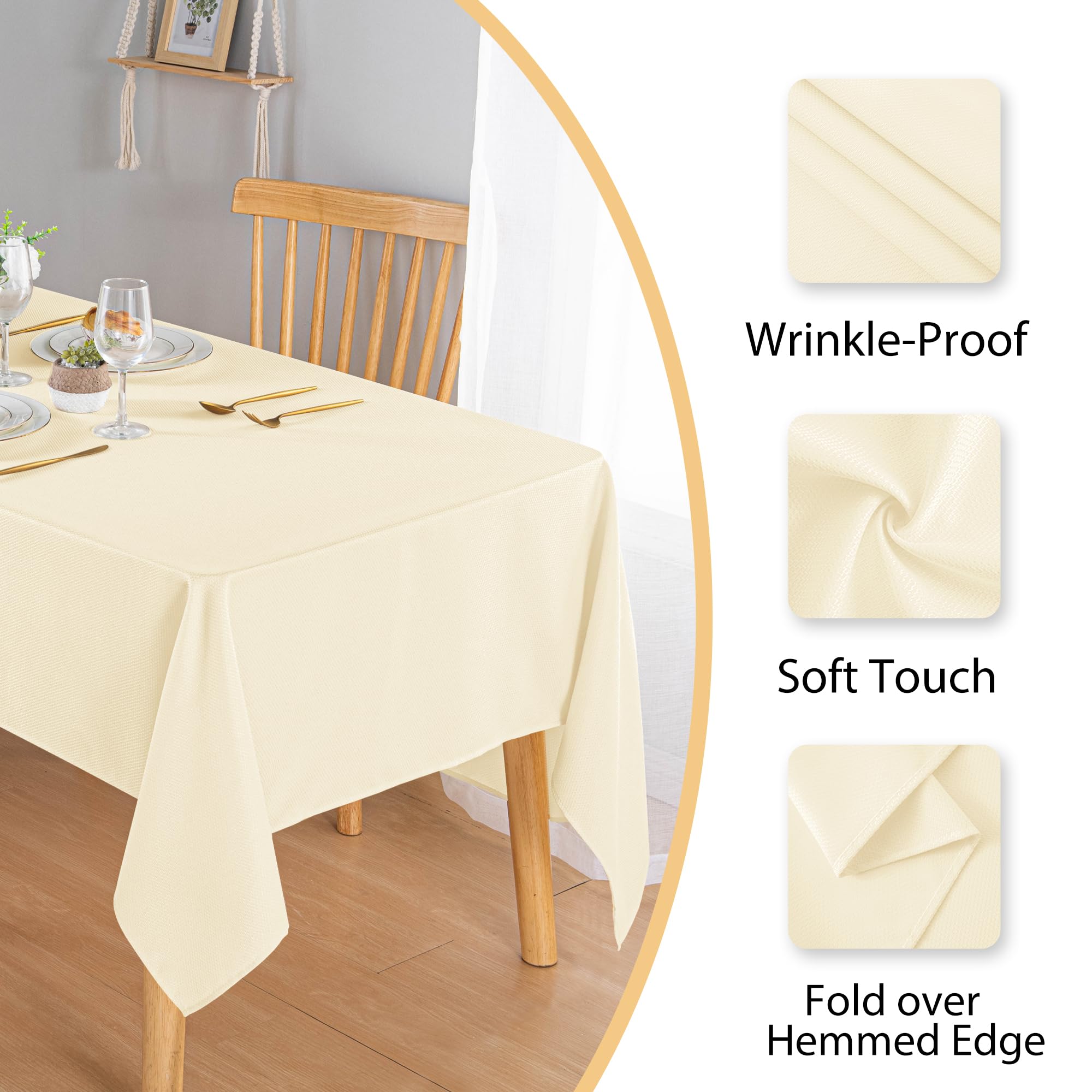 Hiasan Rechteckige Jacquard-Tischdecke, strukturiert, 152,4 x 305,8 cm, Champagner | Auslaufsichere, knitterfreie dekorative Polyester-Tischdecke und Tischdecke für Küche, Picknicks, Urlaub, Partys