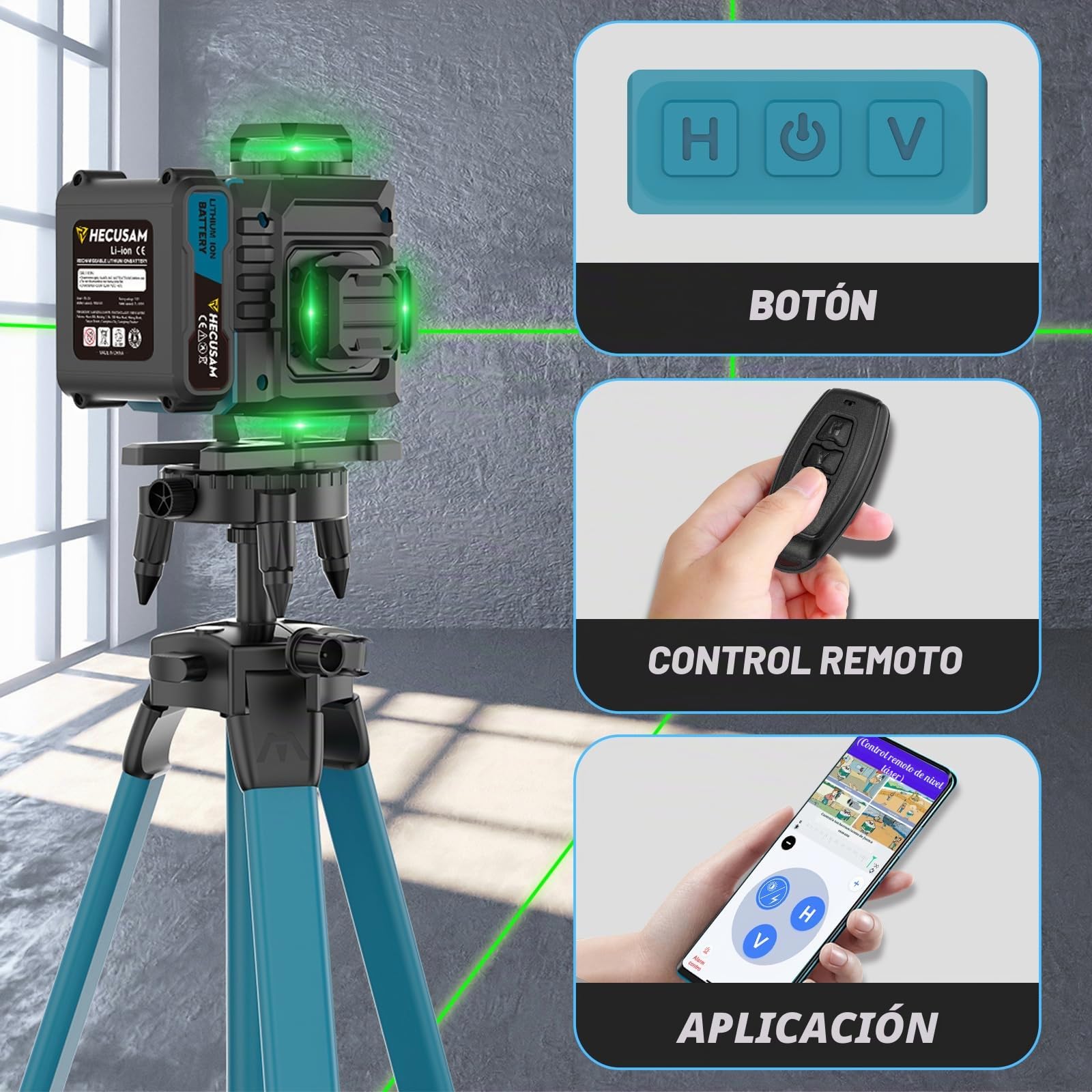 Nivel Laser Con Tripode, Nivel Laser Autonivelante 4 X 360 Grados, Laser Verde Sin Interrupciones Con Giratorio Ventana 360, BateríA 2×4800 mAh, Grado IP54 Para Construcción, Baldosas
