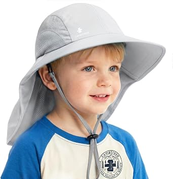 Camptrace Toddler Kids Sun Hats with Neck Flap UPF 50+ UV Protection Wide Rigid Brim Boys Girls Beach Swim Sunhat
